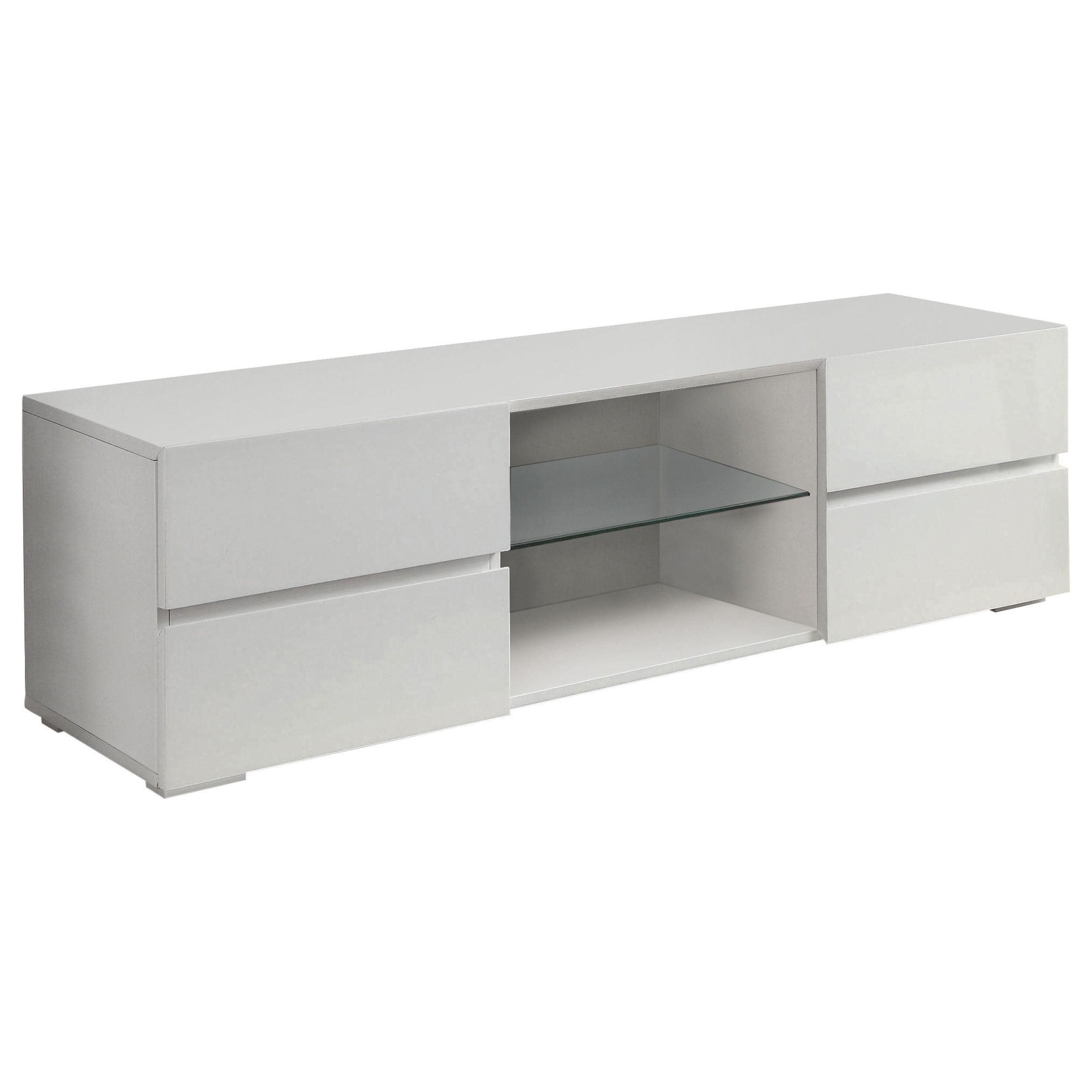 Luxe High-Gloss White 55" TV Console with Glass Shelf and Storage