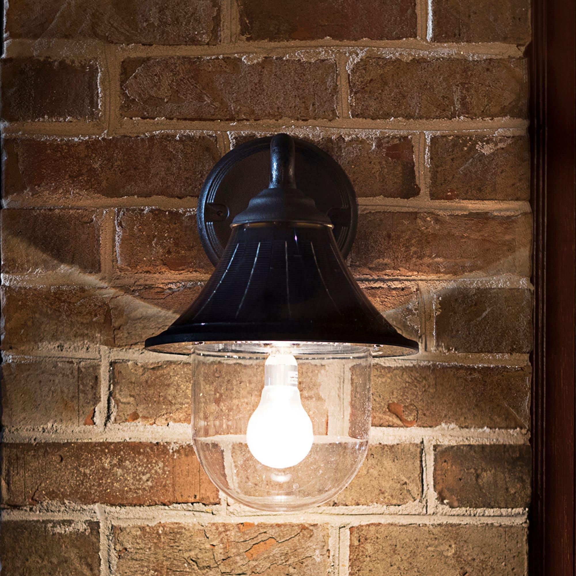 Black Solar Powered Industrial Lantern Wall Light