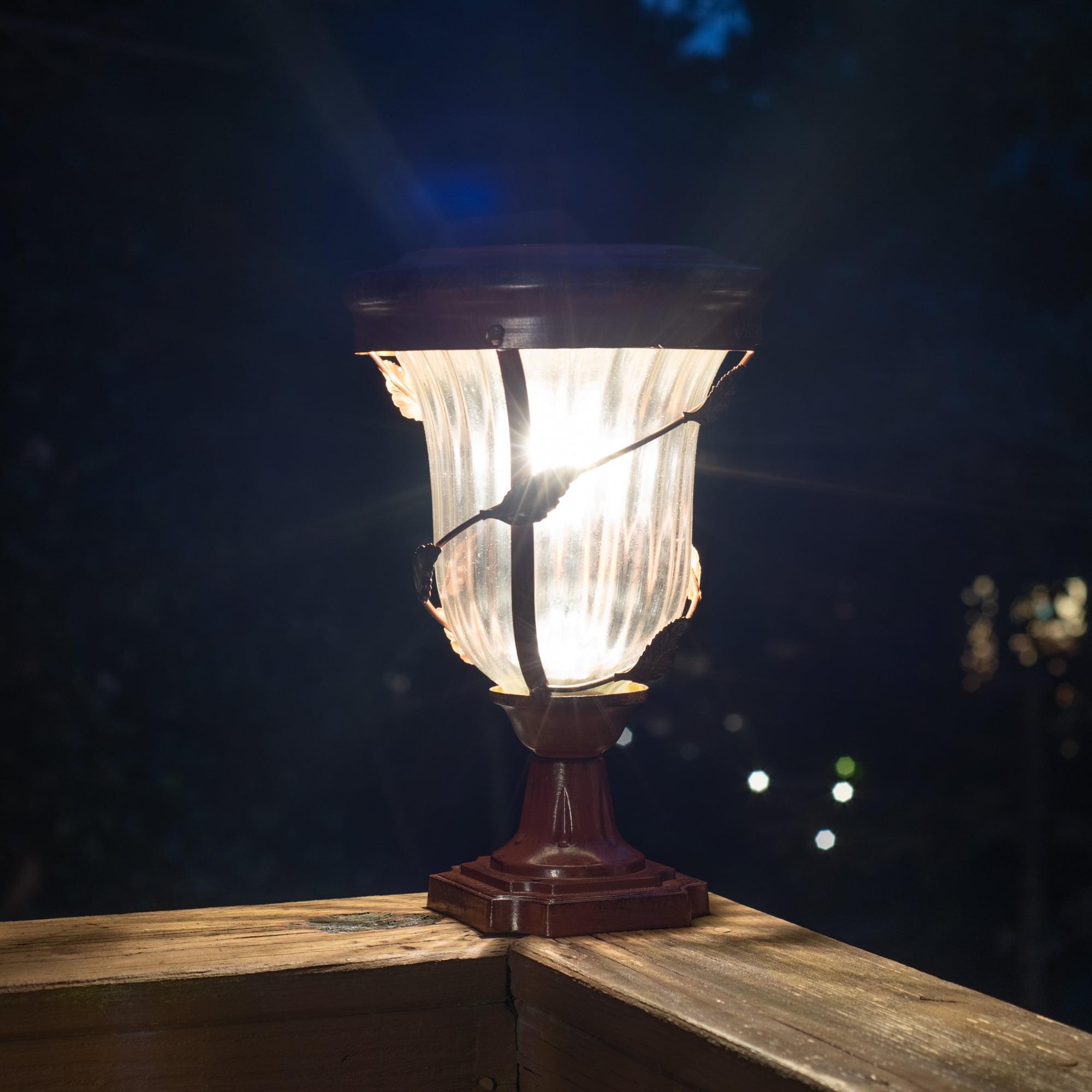 Antique Bronze Solar Outdoor Lamp Post with Fluted Glass