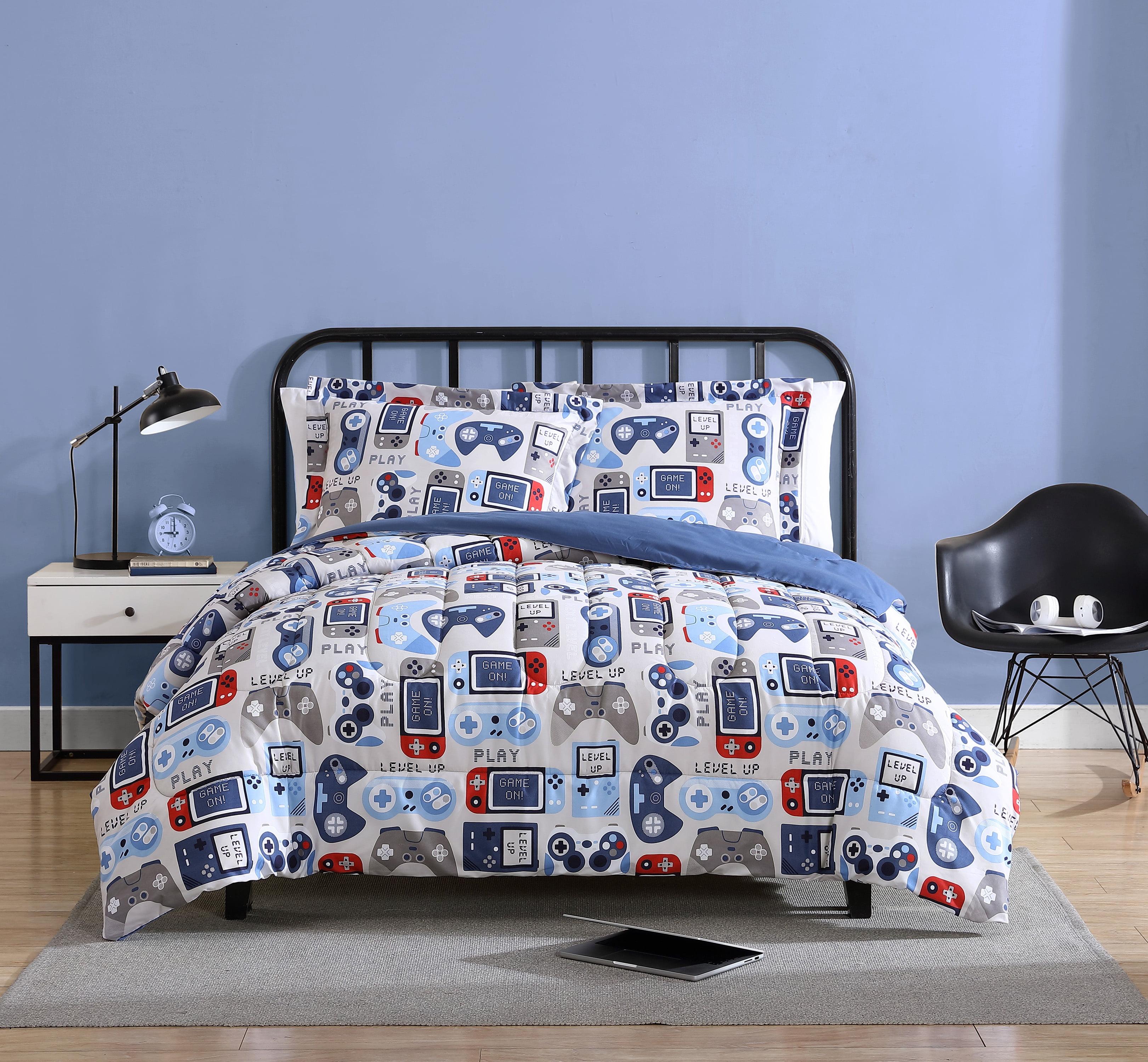 Gamer Blue and Gray Microfiber Full Comforter Set