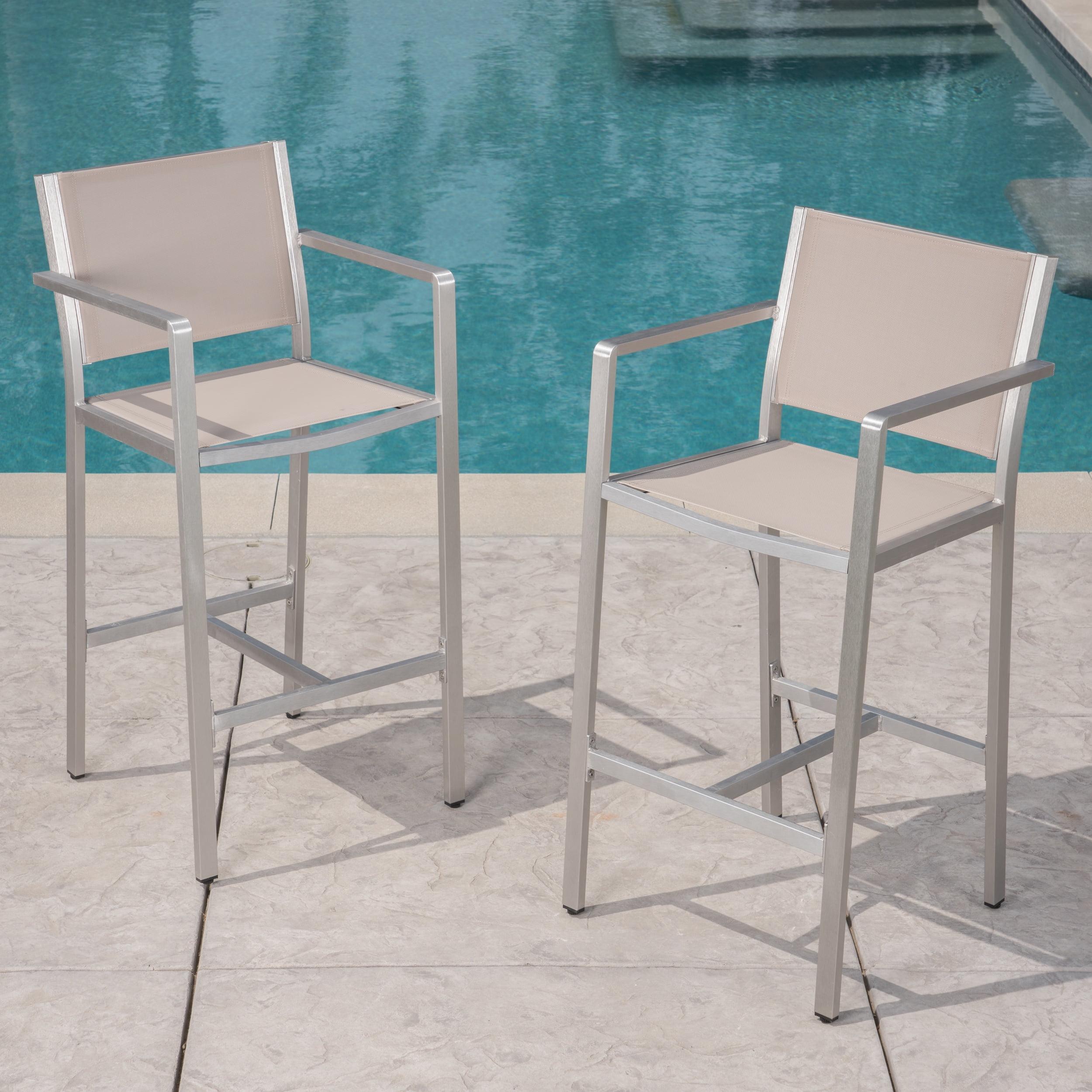 Noble House Cape Coral Grey Mesh 29.50" Barstools with Aluminum Frame (Set of 2)