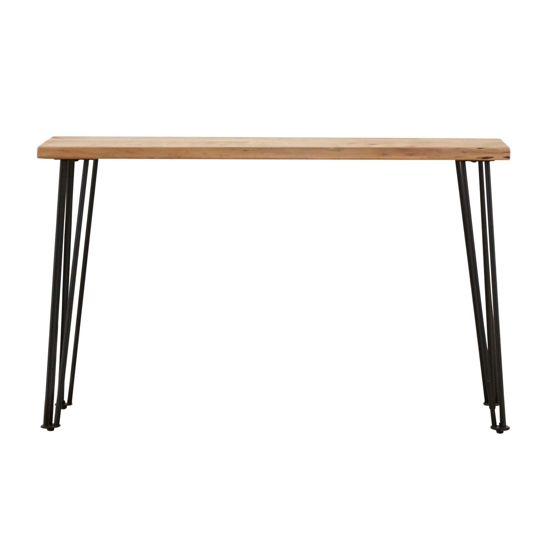 Natural Acacia Wood Sofa Table with Black Hairpin Legs