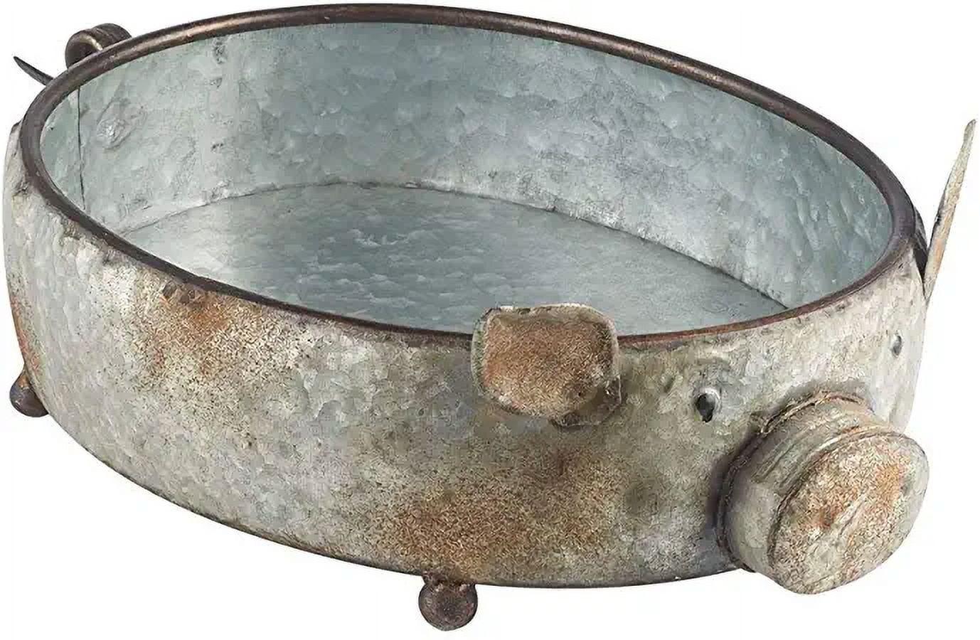 Galvanized Metal Pig Tray with Brass Accents, 11.25"L x 18"W x 5.25"H