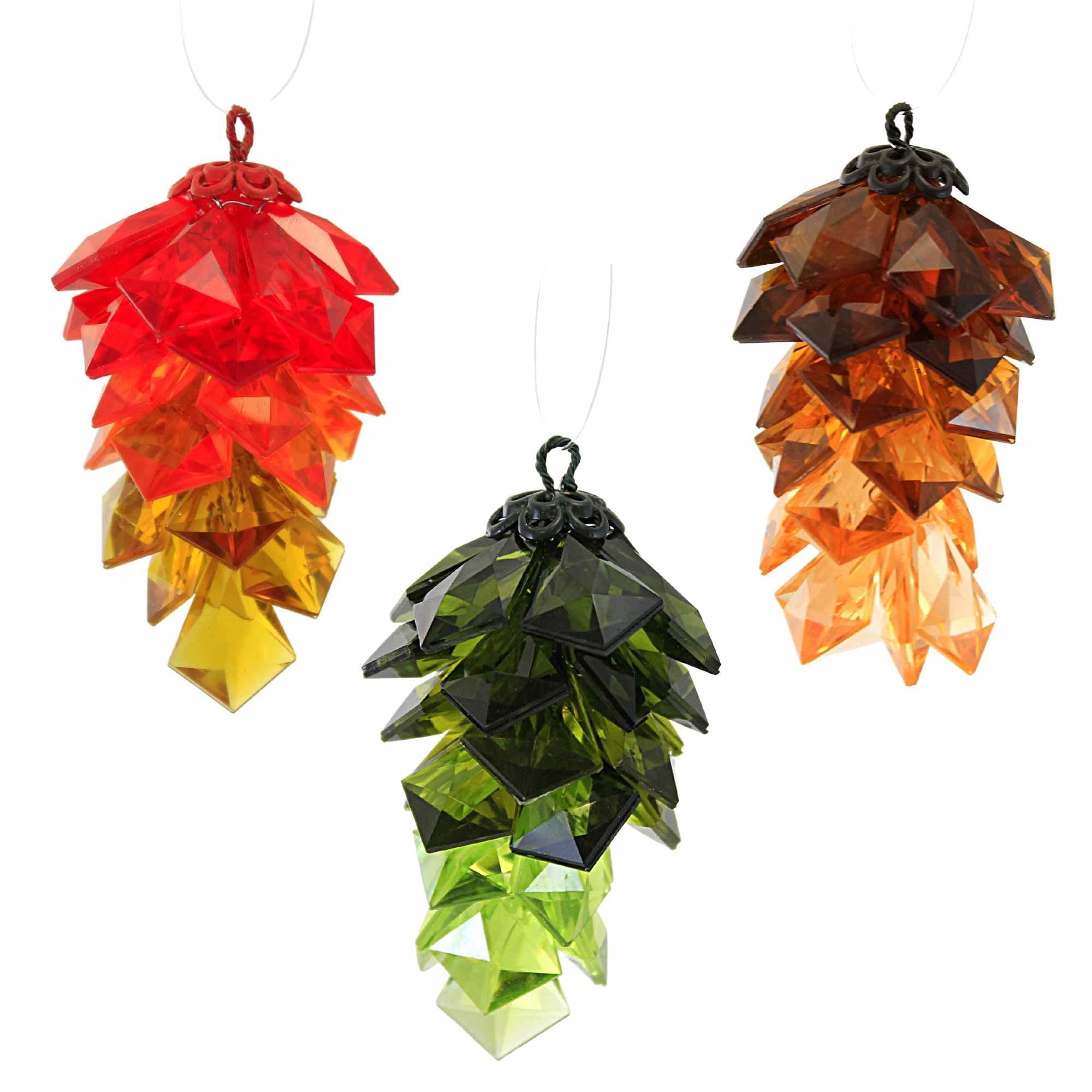 Faceted Acrylic Pinecone Ornaments Set in Autumn Colors