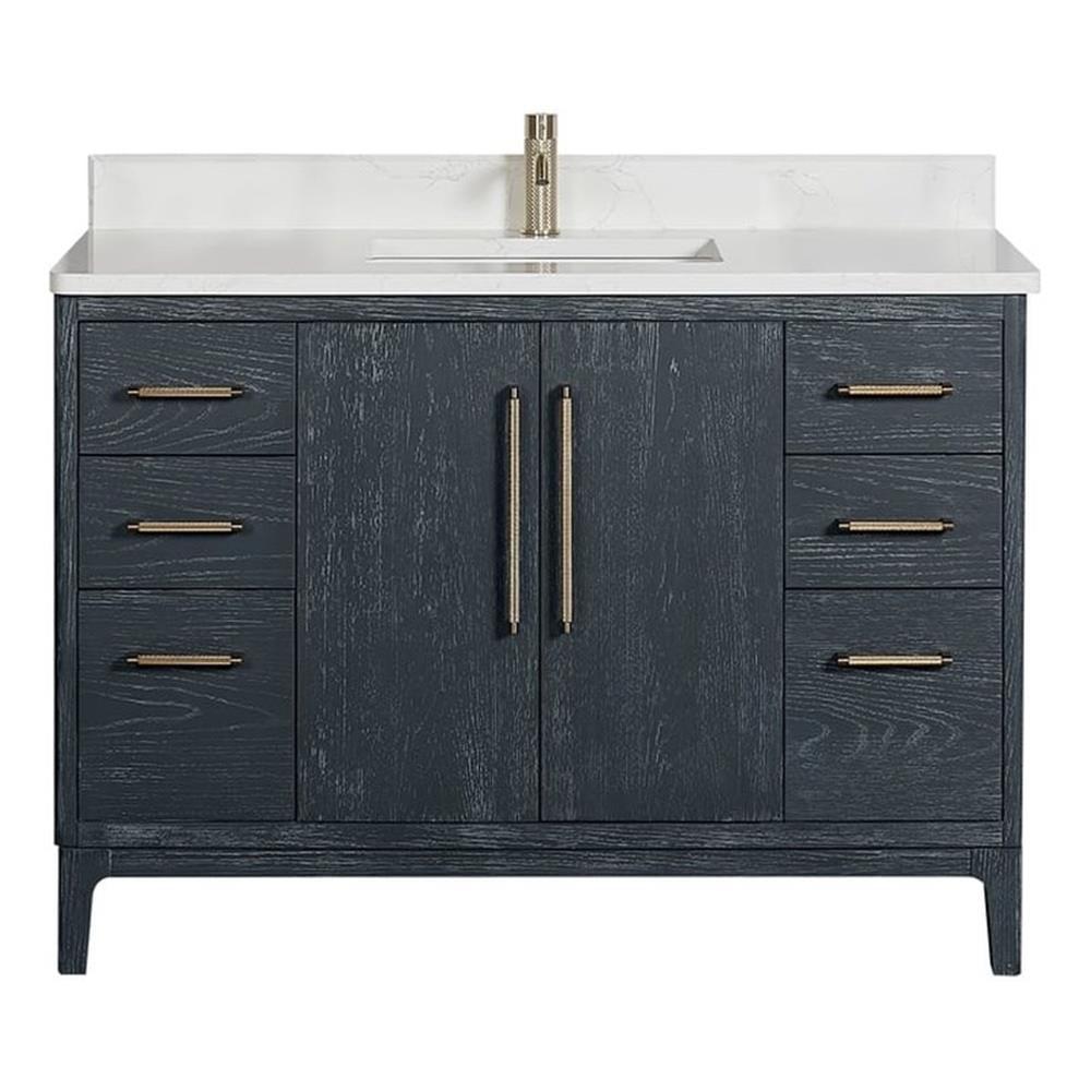 Gara 48" Single Washed Blue Solid Wood Vanity with White Quartz Top