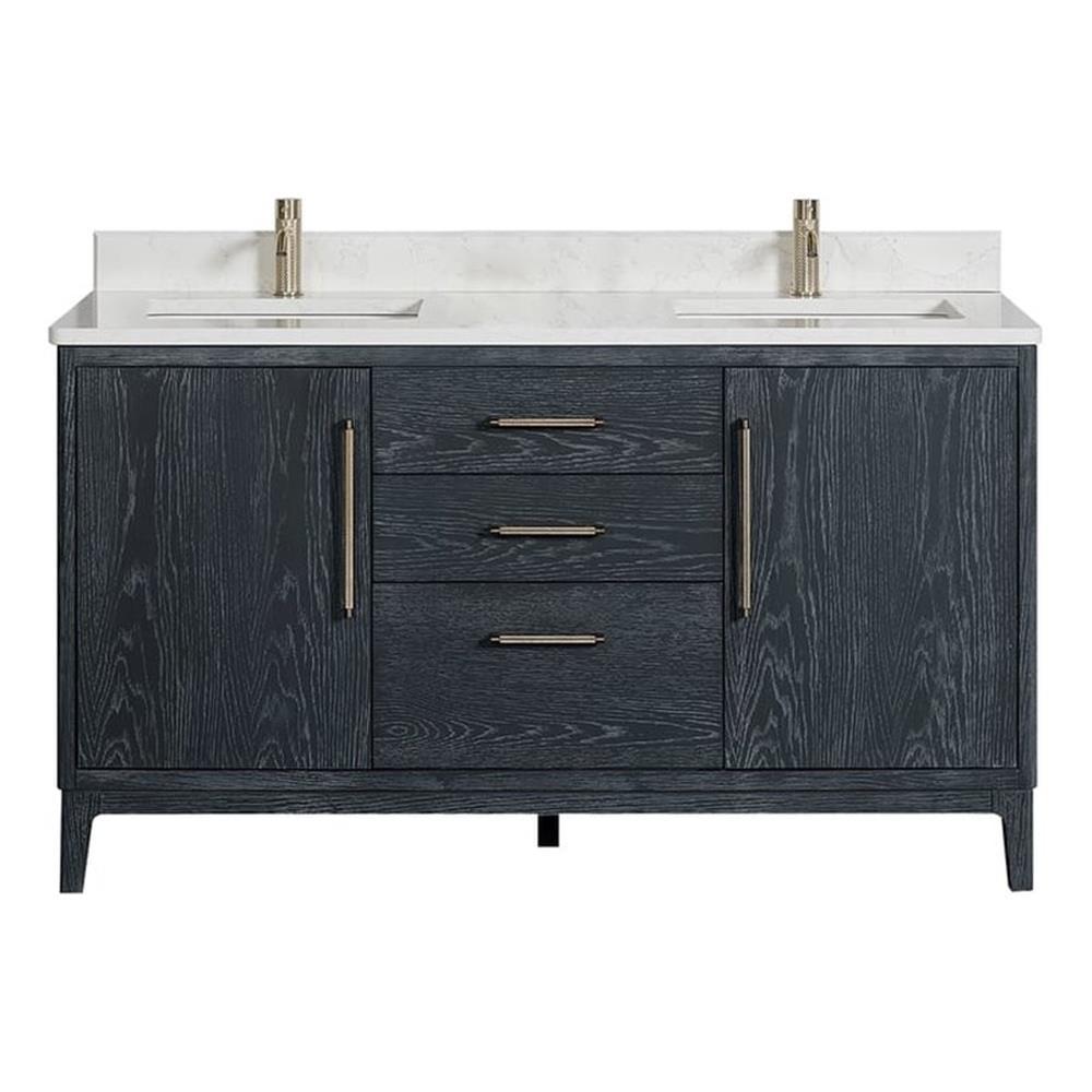 Gara 60" Double White Grain Composite Stone Countertop Vanity in Washed Blue