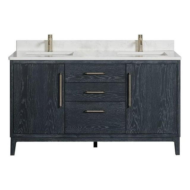 Gara 60" Double White Grain Composite Stone Countertop Vanity in Washed Blue