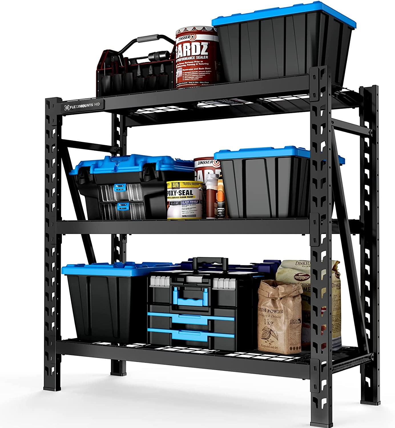 Garage Shelving, 3-Tier Heavy Duty Adjustable Shelf, 4650 lbs Weight Capacity Storage Rack, 4 Feet Tall Industrial Metal Shelving