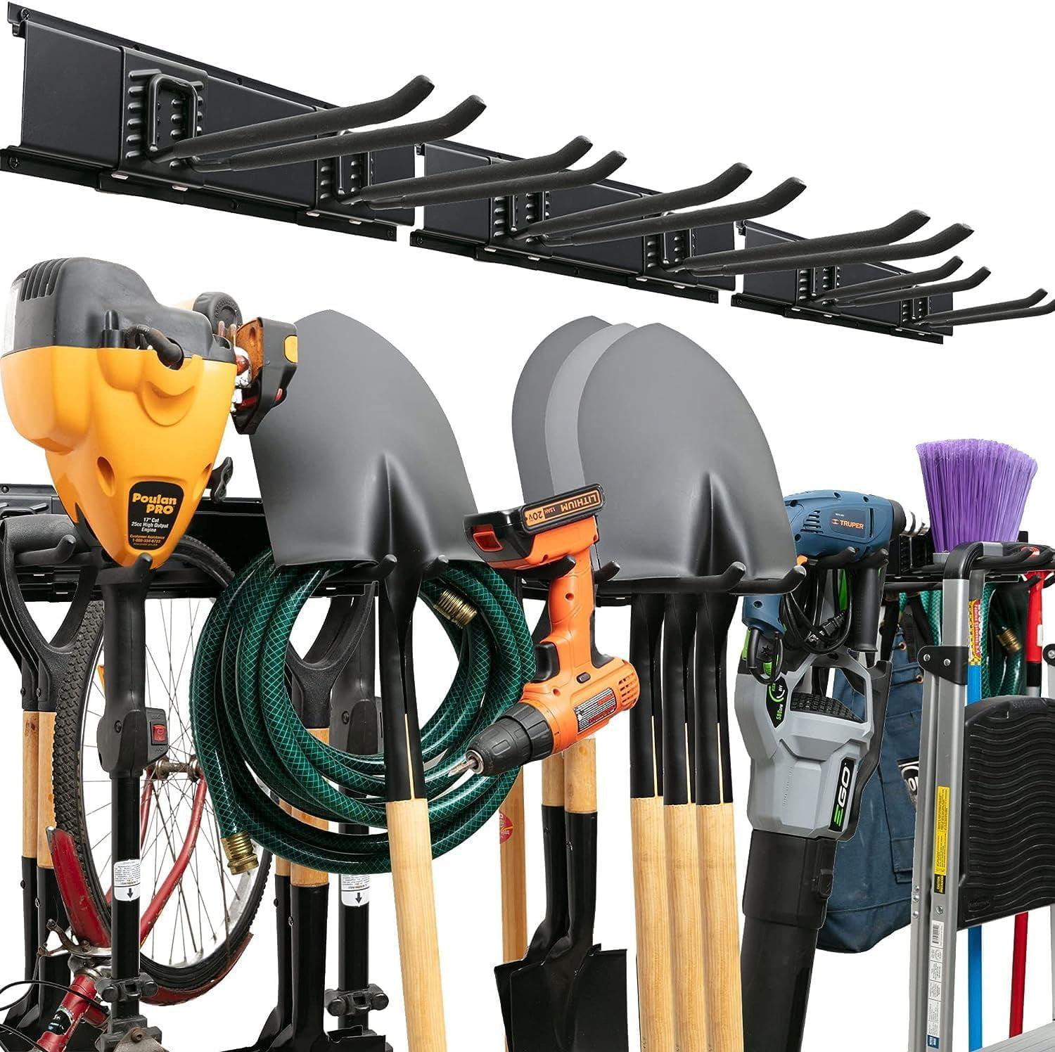 Heavy-Duty Black Steel Garage Tool Organizer with Adjustable Hooks