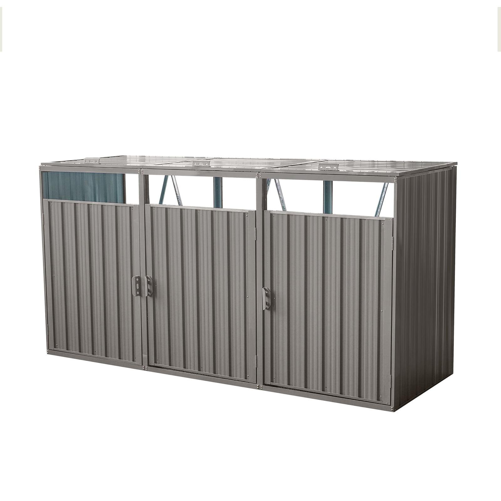 Alxfarton Garbage Bin Shed Stores 3 Trash Cans Metal Outdoor Bin Shed For Garbage Storage