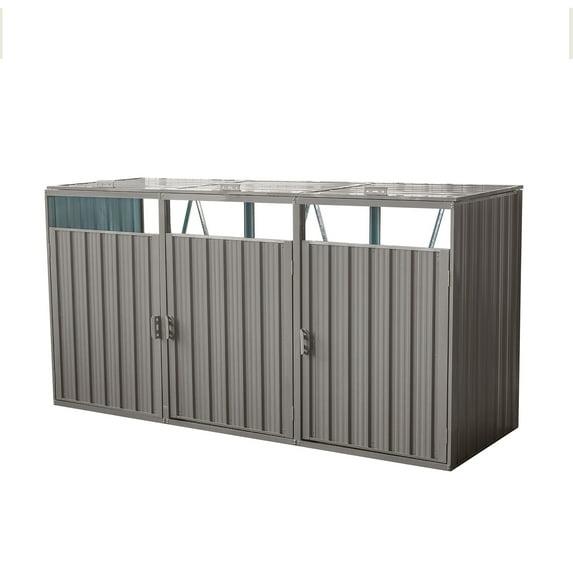 Alxfarton Garbage Bin Shed Stores 3 Trash Cans Metal Outdoor Bin Shed For Garbage Storage
