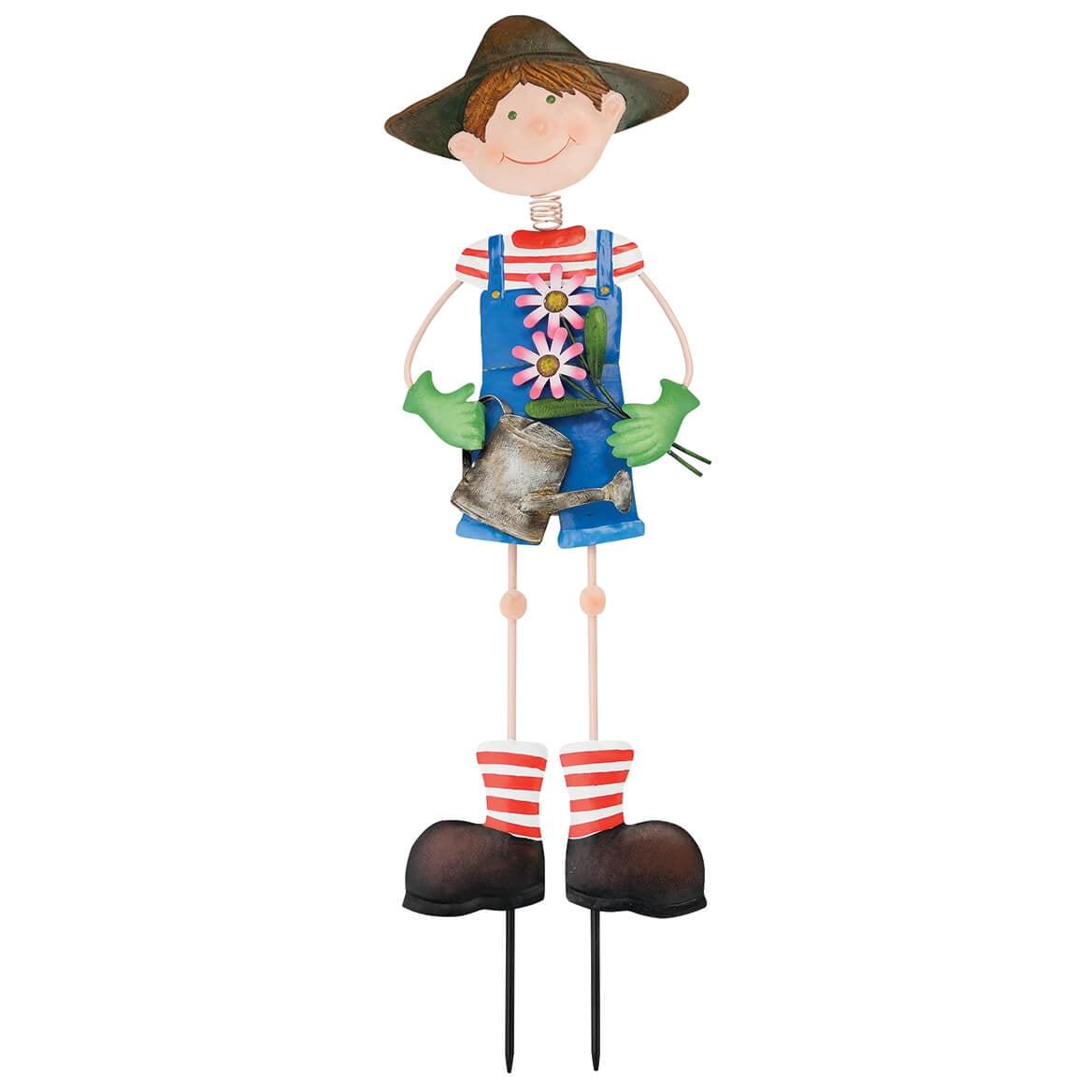 Colorful Metal Garden Boy Stake with Spring Neck