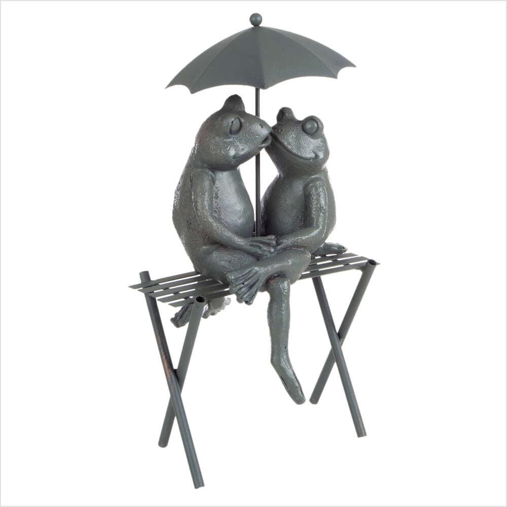 Romantic Kissing Frog Couple on Bench Garden Statue