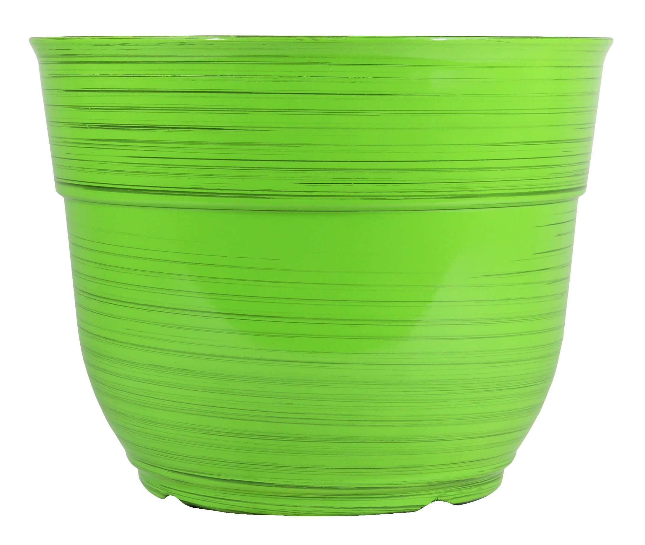 Bright Green 15" Glazed Brushed Plastic Planter