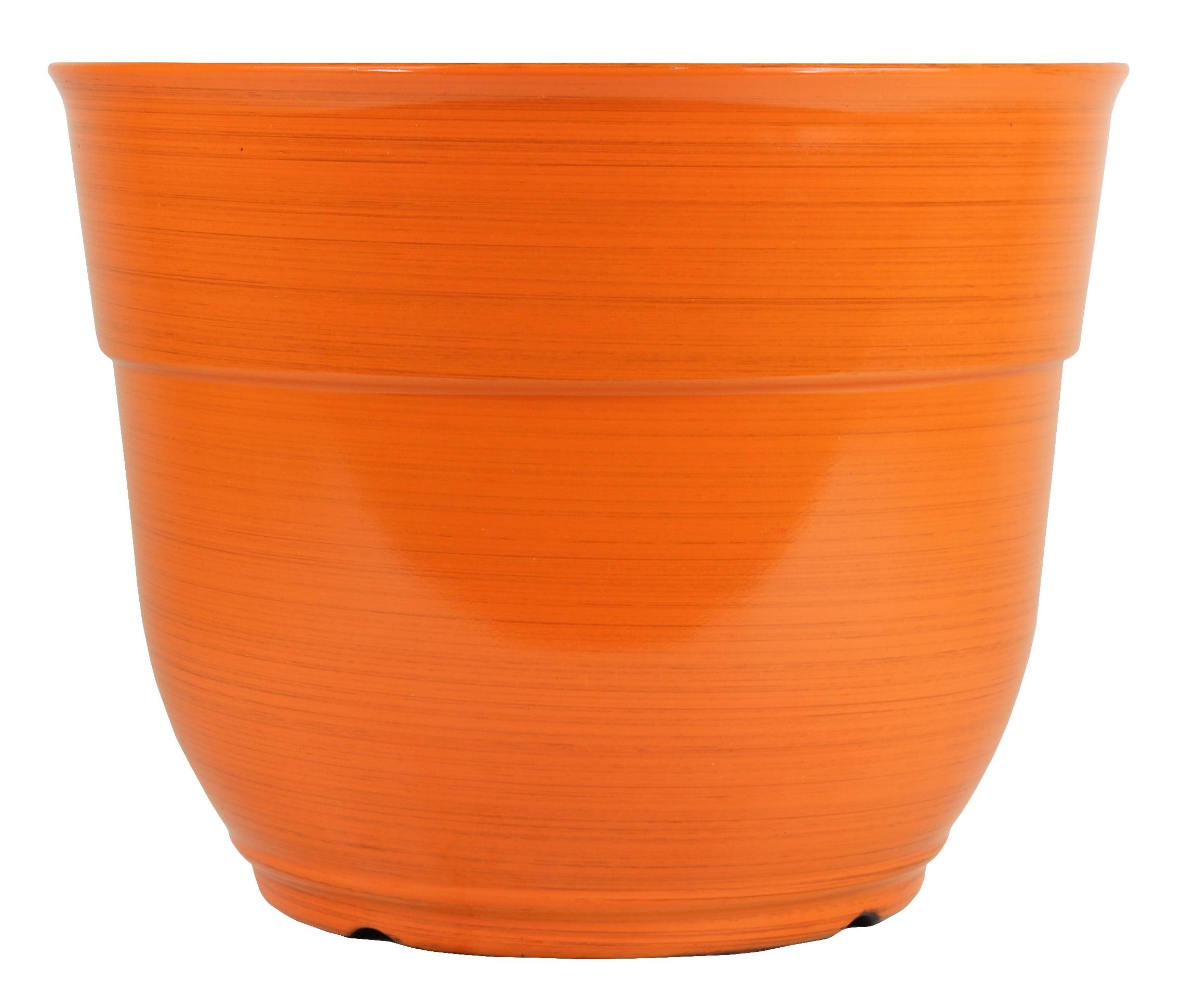 Bright Orange 15" Glazed Brushed Plastic Planter