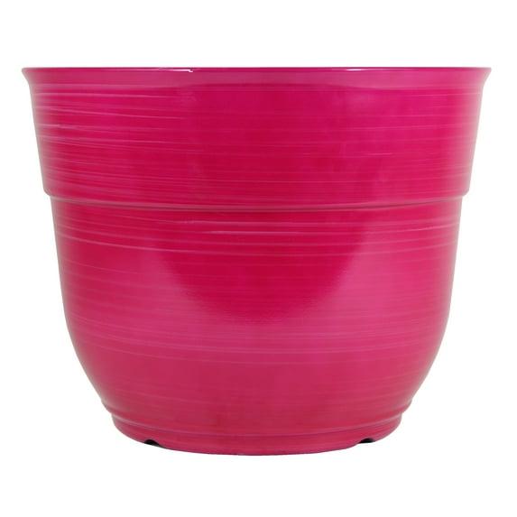 Garden Elements Indoor/Outdoor Glazed Brushed Happy Plastic Planter, Large, Bright Pink, 15"