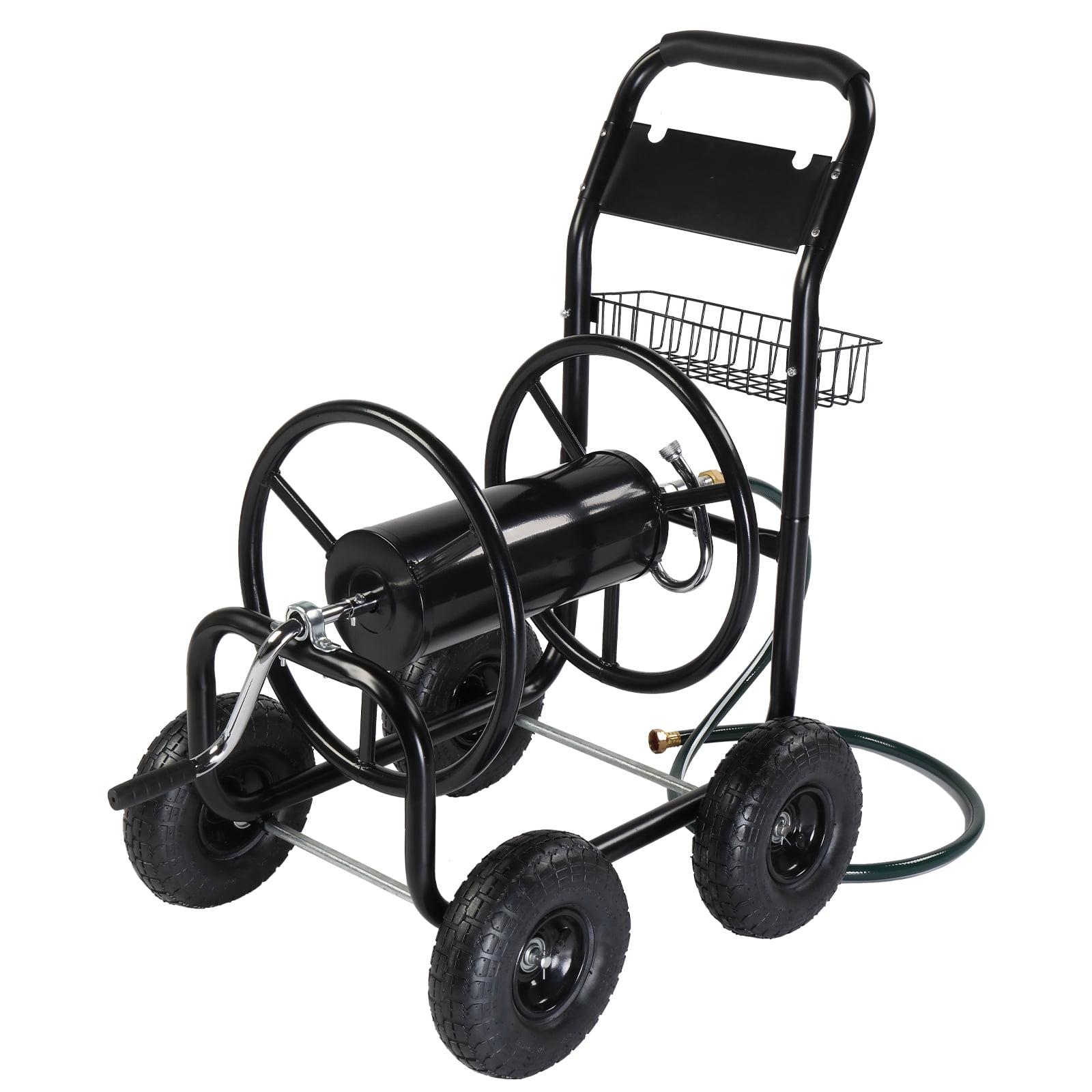 Black Heavy Duty Steel Garden Hose Reel Cart with Wheels