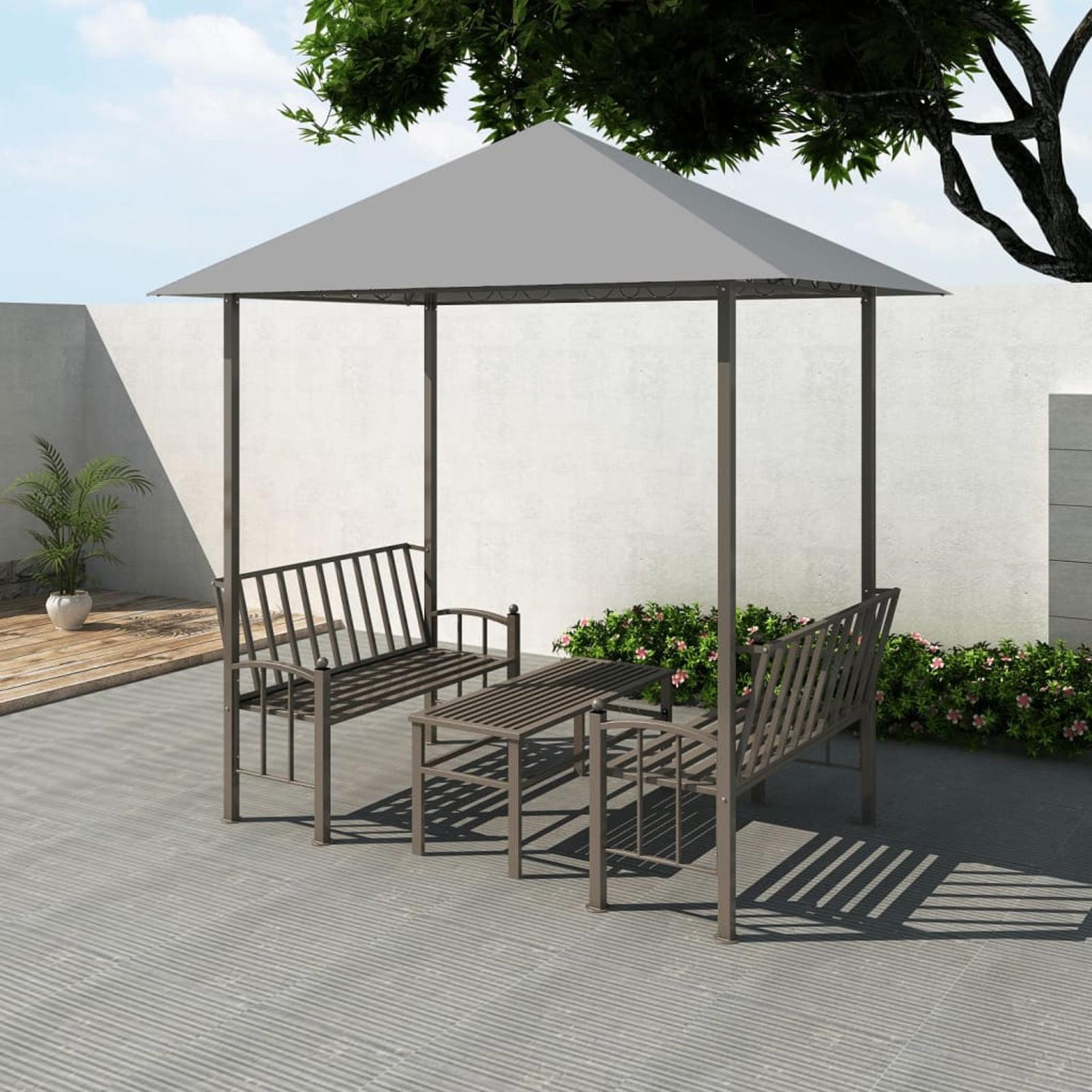 Elegant Anthracite Steel Gazebo with Benches and Tea Table Set