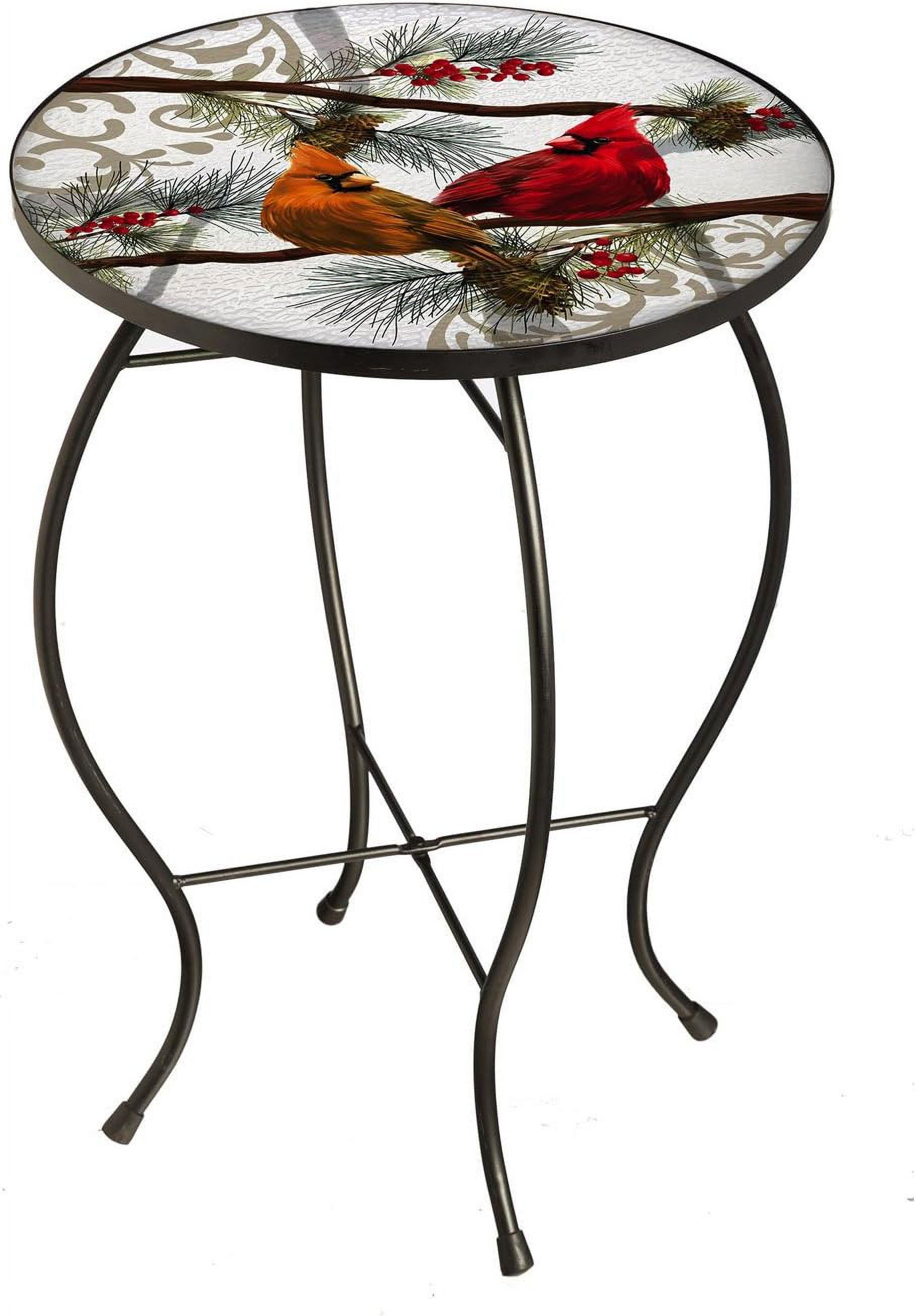 Seasonal Cardinals Embossed Glass & Metal Garden Table