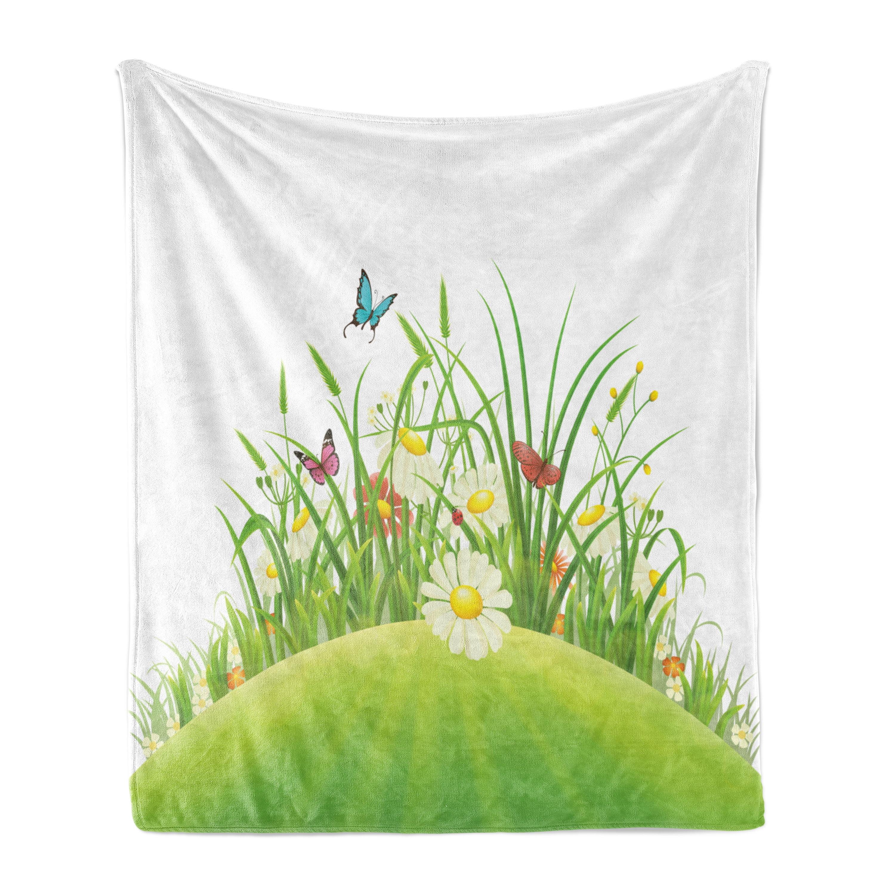 Ambesonne Garden Fleece Throw Blanket Summer Hill Wildflowers 50"x70" Multicolor