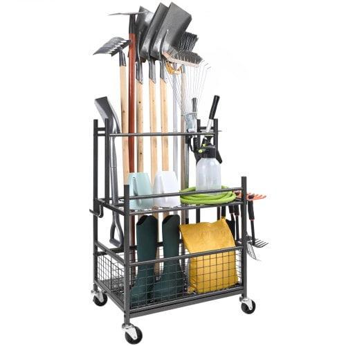 VEVOR Garden Tool Organizer, 16 Slots with Hooks, Yard Tool Tower Rack with Wheels for Garage Organization and Storage, Hold Long-Handled Tool/Rake