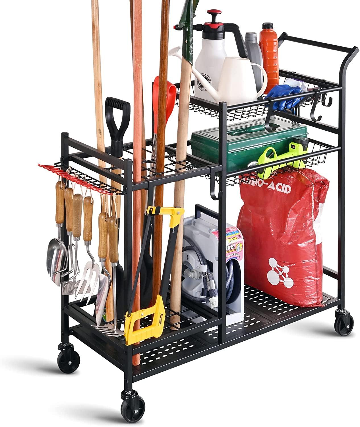 Textiles Hub Garden Tool Organizer With Wheels, Garden Tool Rack, Yard Tool Holder For Rakes, Shovel, Fertilizer, Garden Tool Storage For Garage, Shed, Outdoor