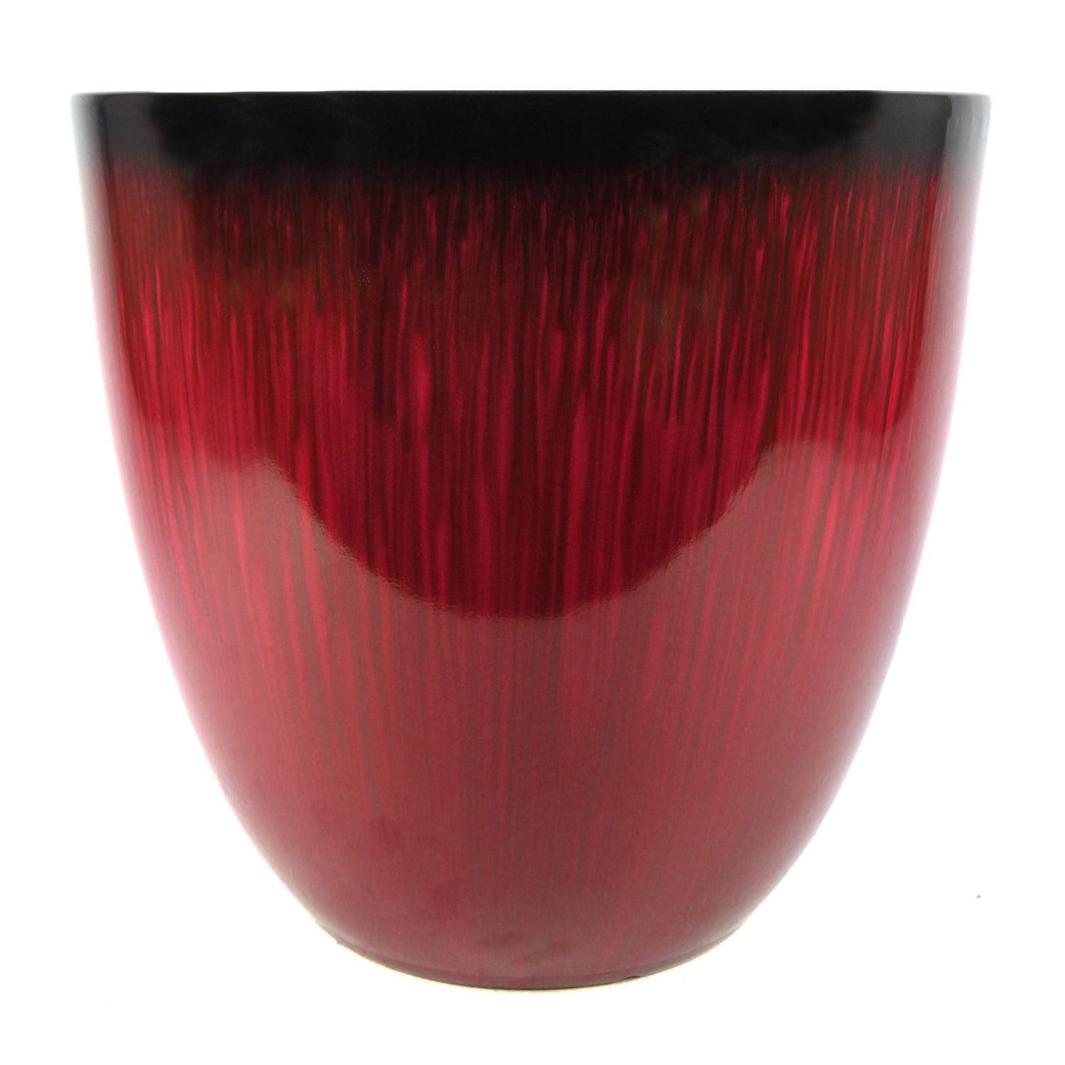 Contemporary Oval 15" Indoor/Outdoor Red Planter with Drainage