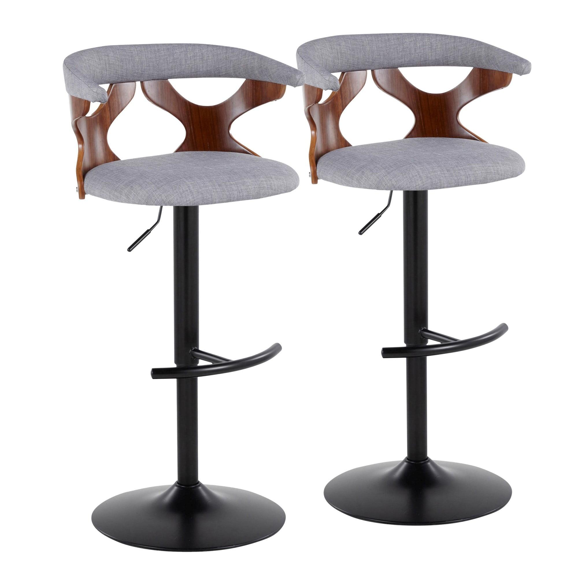 Gray Adjustable Swivel Barstool with Wood and Metal Frame