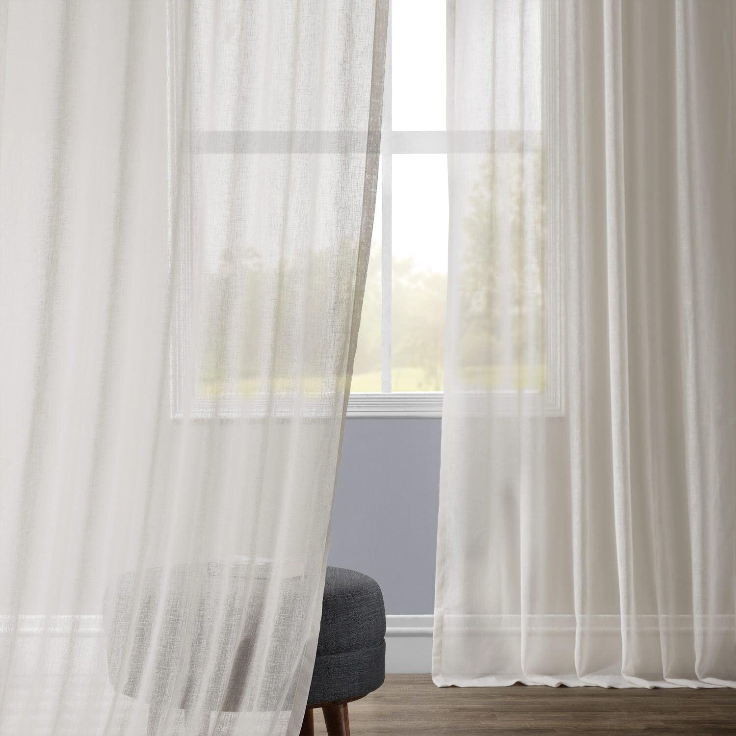 Gardenia Faux Linen Sheer Rod Pocket Curtain Panel, 50W x 120L