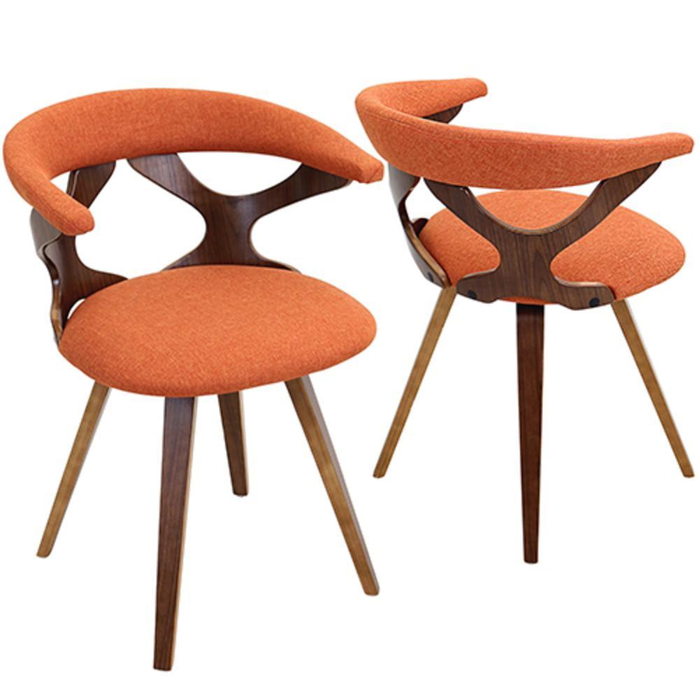 LumiSource Gardenia Mid-Century Modern Dining Accent Chair with Swivel Orange/Walnut: Polyester Upholstery, Wood Legs, No Assembly Required