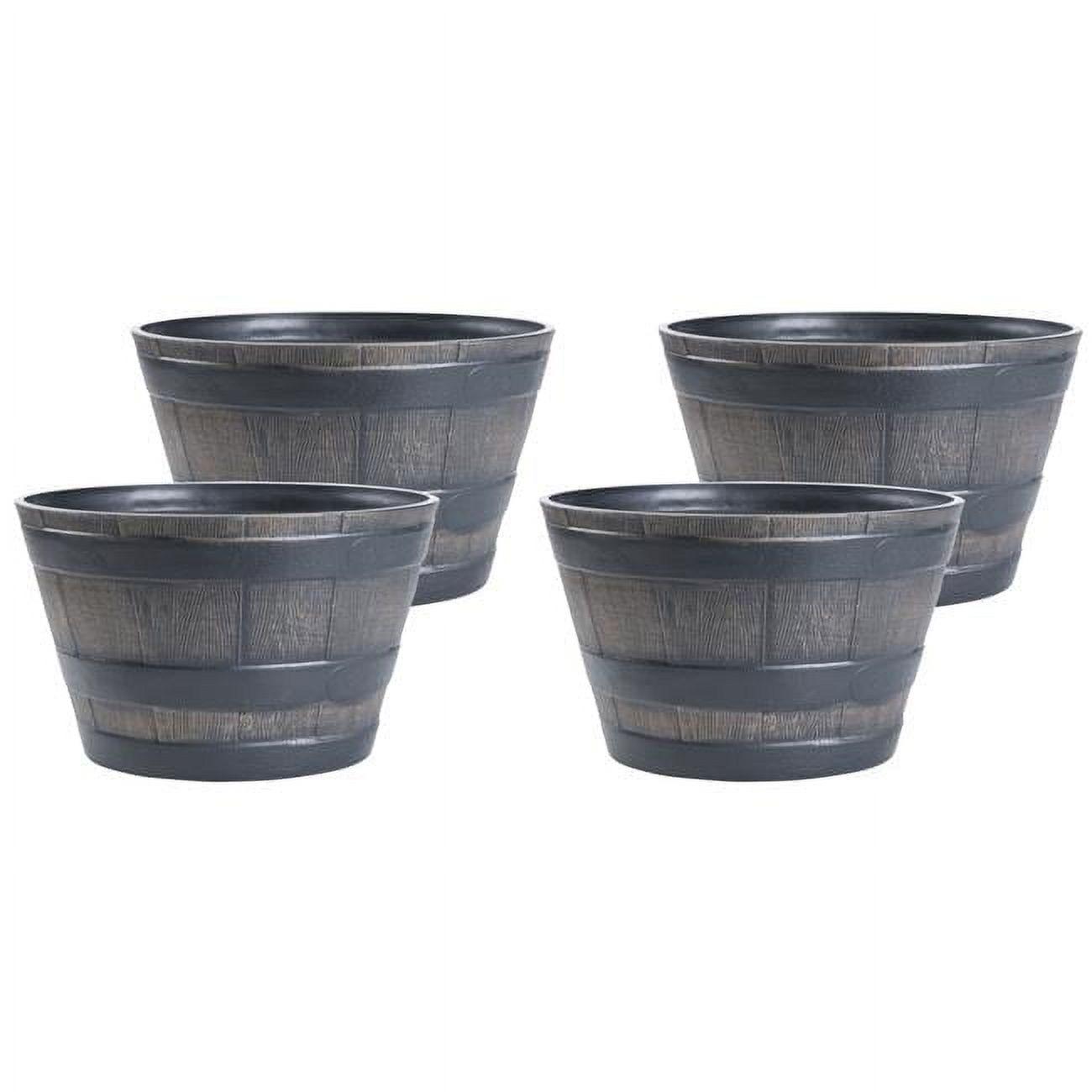 ardenised 4-Piece Round Half Barrel Flower Pots Rustic Farmhouse Style Faux Wood Planter Containers for Indoor & Outdoor Use