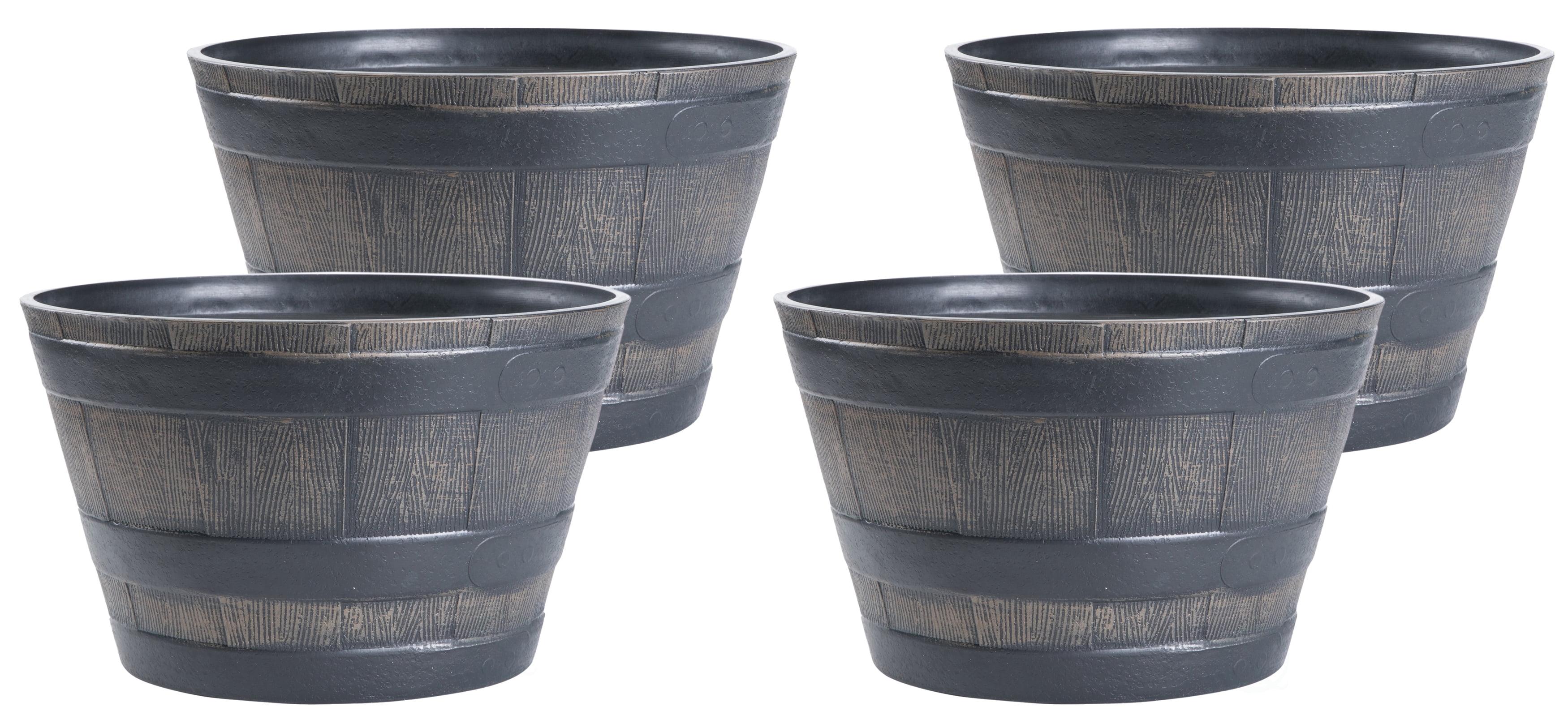 ardenised 4-Piece Round Half Barrel Flower Pots Rustic Farmhouse Style Faux Wood Planter Containers for Indoor & Outdoor Use