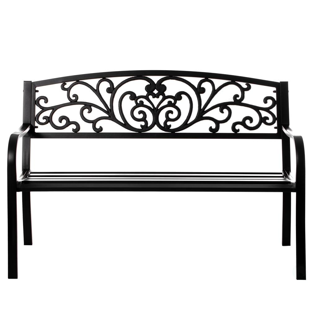 Gardenised Black Patio Garden Park Yard 50" Outdoor Steel Bench Powder Coated with Cast Iron Back