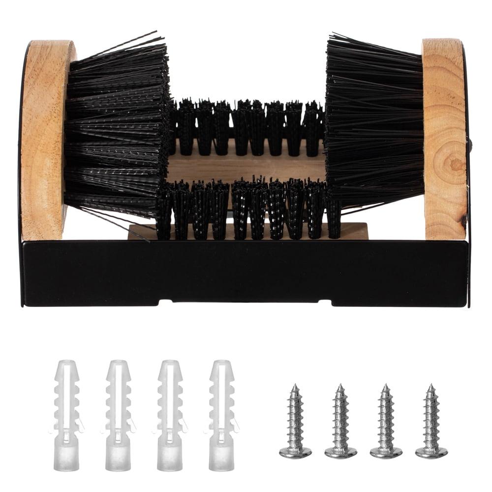 Gardenised Heavy-Duty Metal & Wooden Base Shoe Cleaner & Boot Scraper, Portable or Floor-Mounted Scrubbing Brush, Removes Mud, Snow and Sand, Wooden