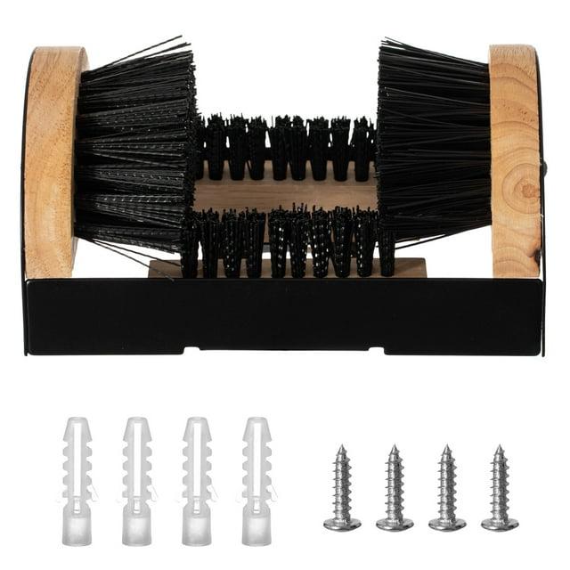 Gardenised Heavy-Duty Metal & Wooden Base Shoe Cleaner & Boot Scraper, Portable or Floor-Mounted Scrubbing Brush, Removes Mud, Snow and Sand, Wooden
