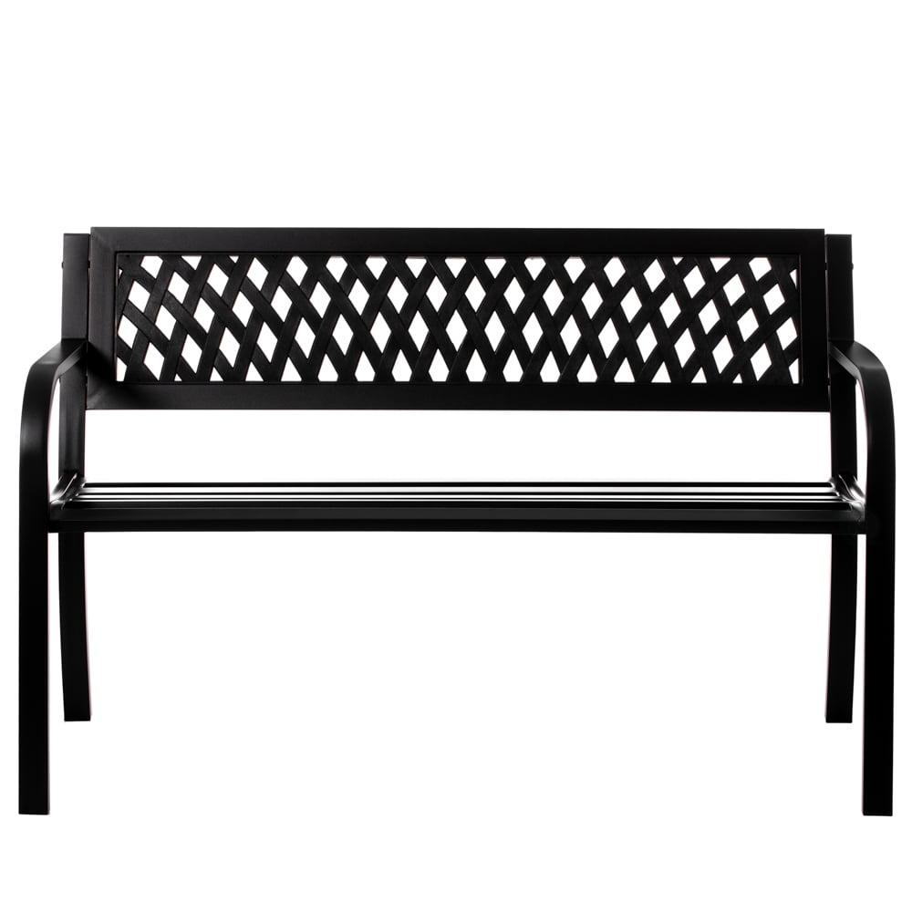 Elegant 47" Black Steel Outdoor Bench with Curved PVC Mesh Backrest