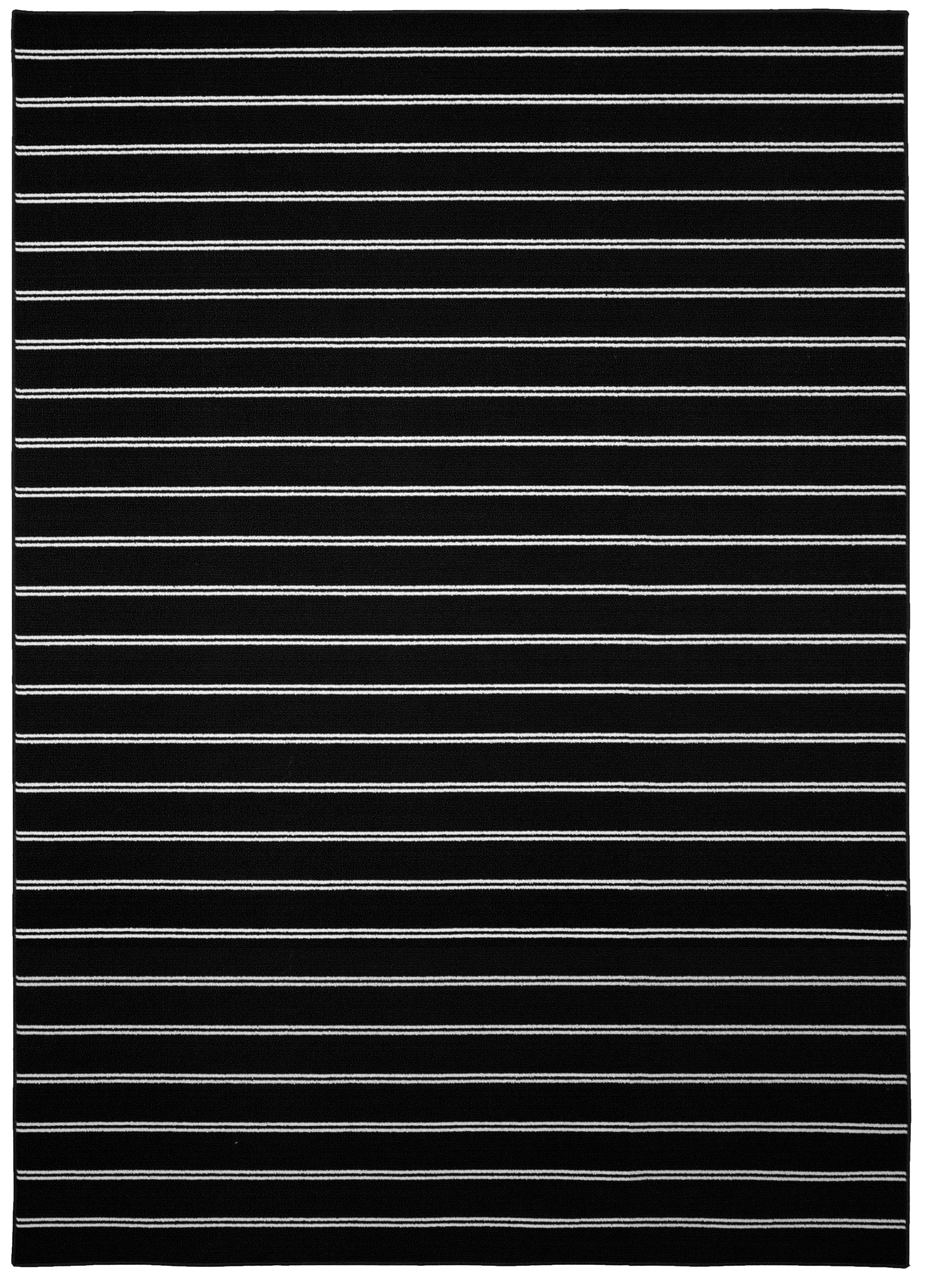 Luxurious Black Stripe Tufted 9' x 12' Synthetic Area Rug