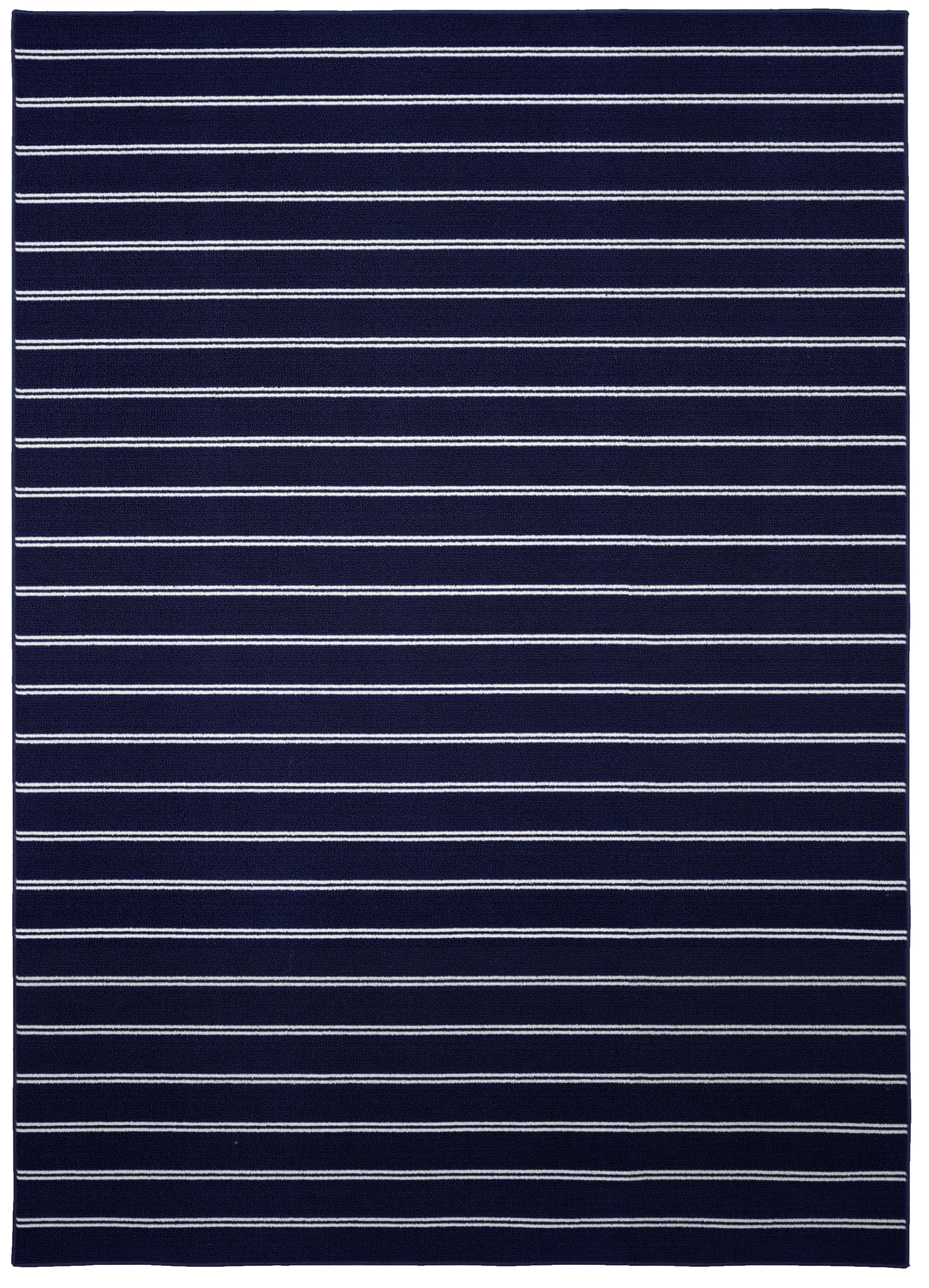 Avery Tufted Navy Stripe 9' x 12' Easy-Care Synthetic Area Rug