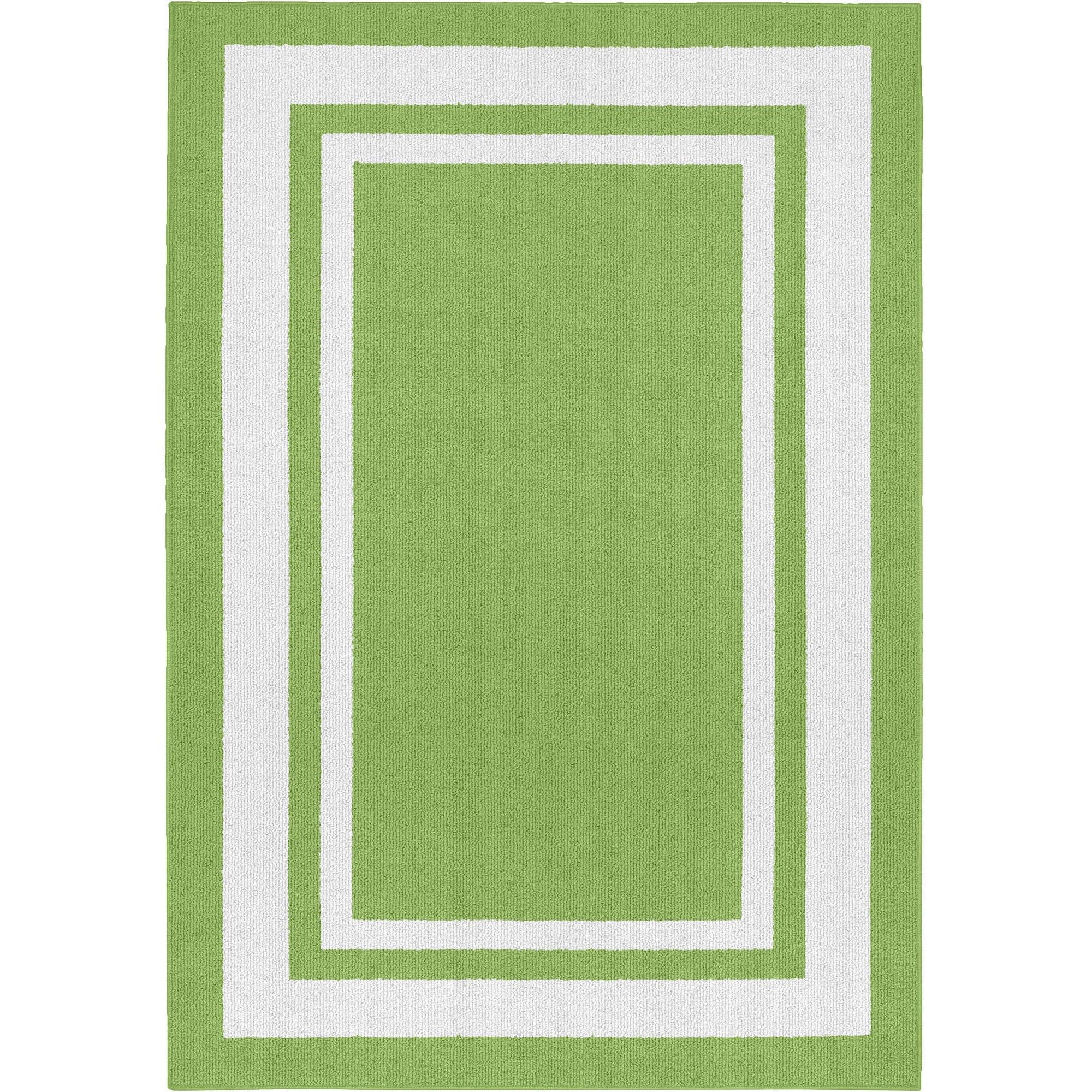 Garland Rug Borderline Polypropylene Grasshopper Green/White Indoor/Outdoor Area Rug, 5' x 7'