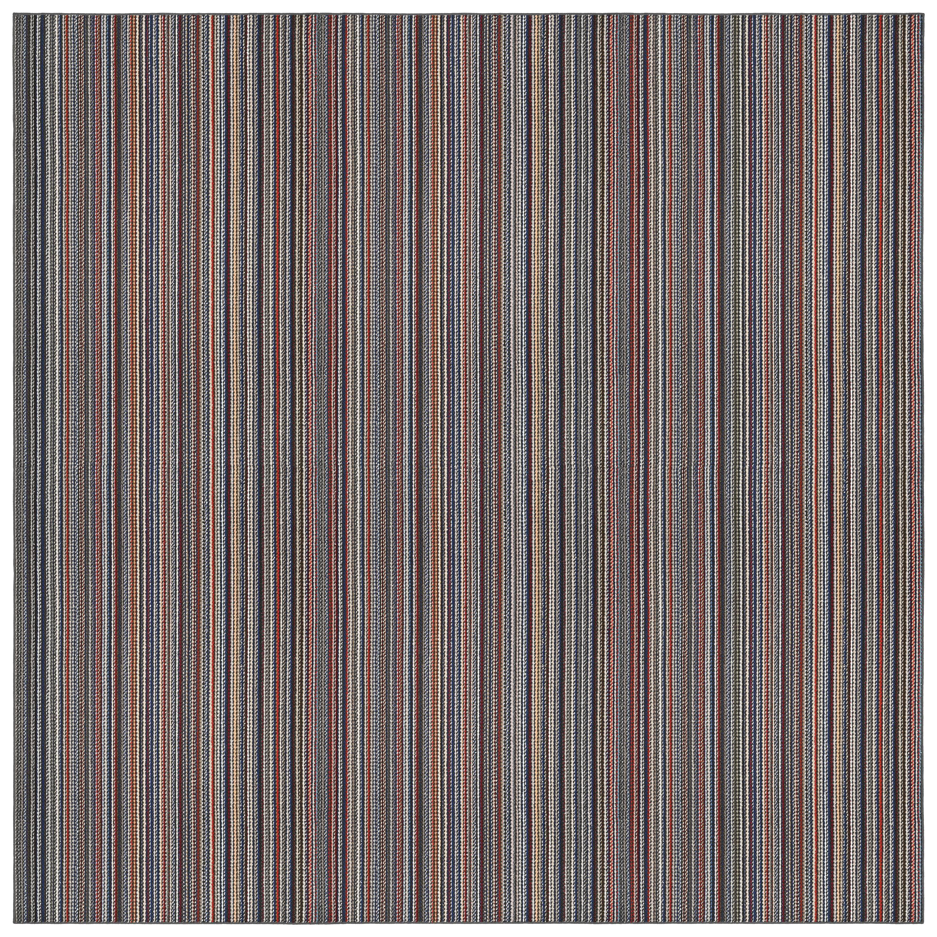 Carnival Stripe 12' Square Tufted Multicolor Synthetic Area Rug