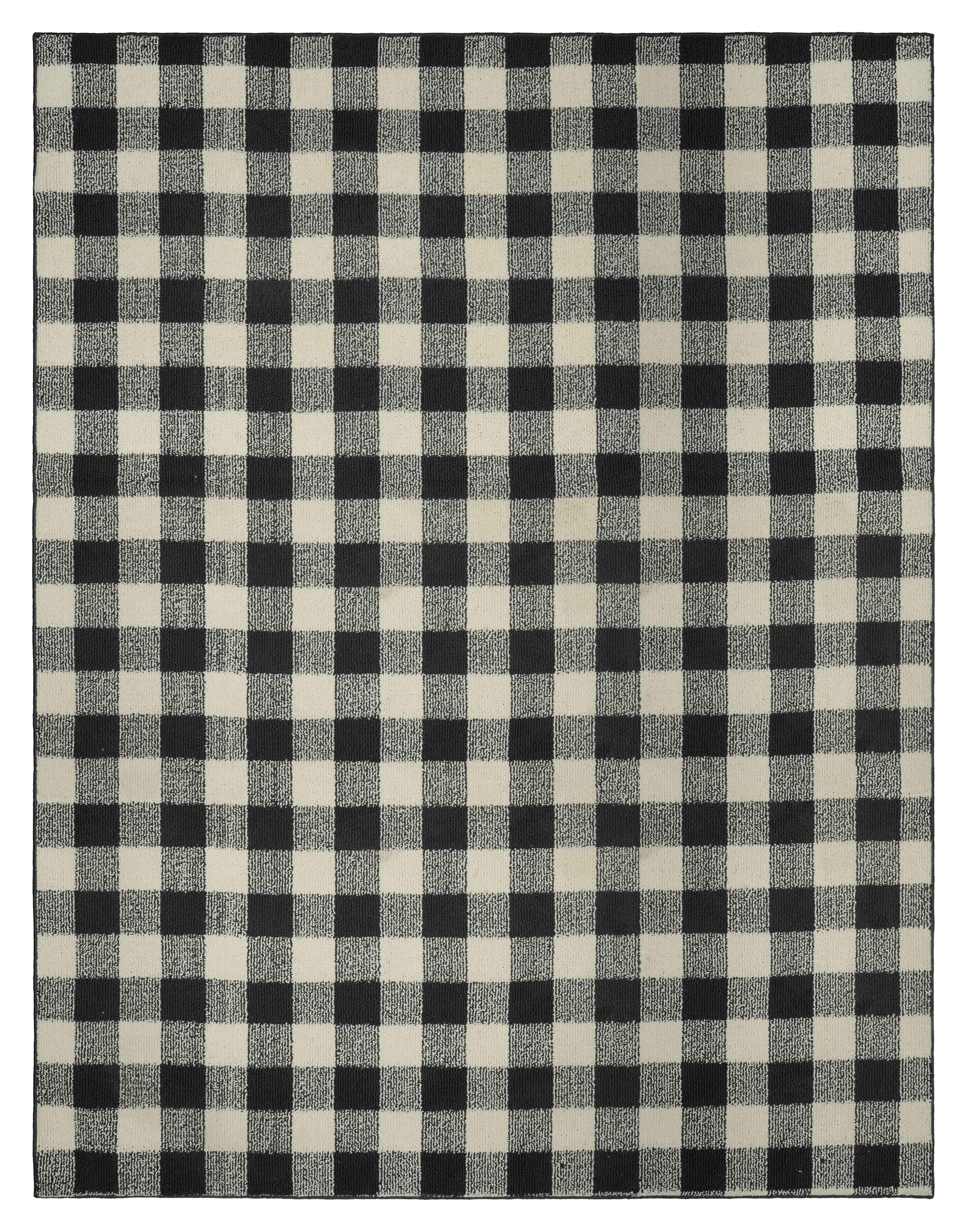 Garland Rug Country Living Buffalo Plaid Polypropylene Black/Ivory Indoor/Outdoor Area Rug, 5' x 7'