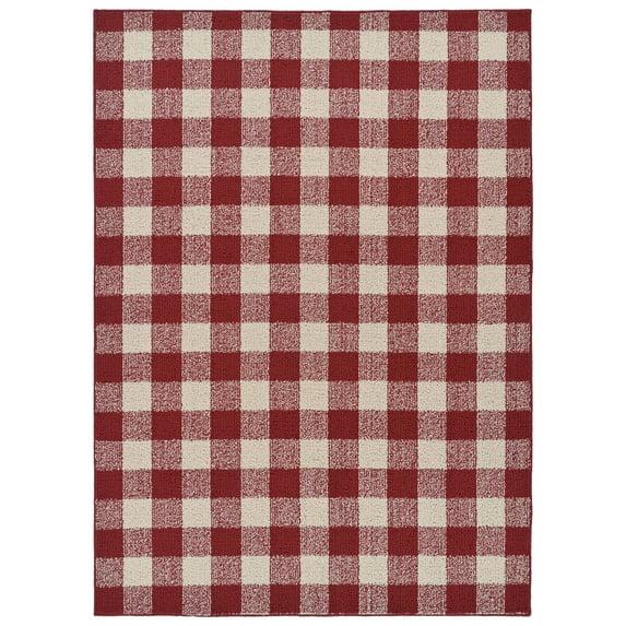 Garland Rug Country Living Buffalo Plaid Polypropylene Chili/Ivory Indoor/Outdoor Area Rug, 5' x 7'