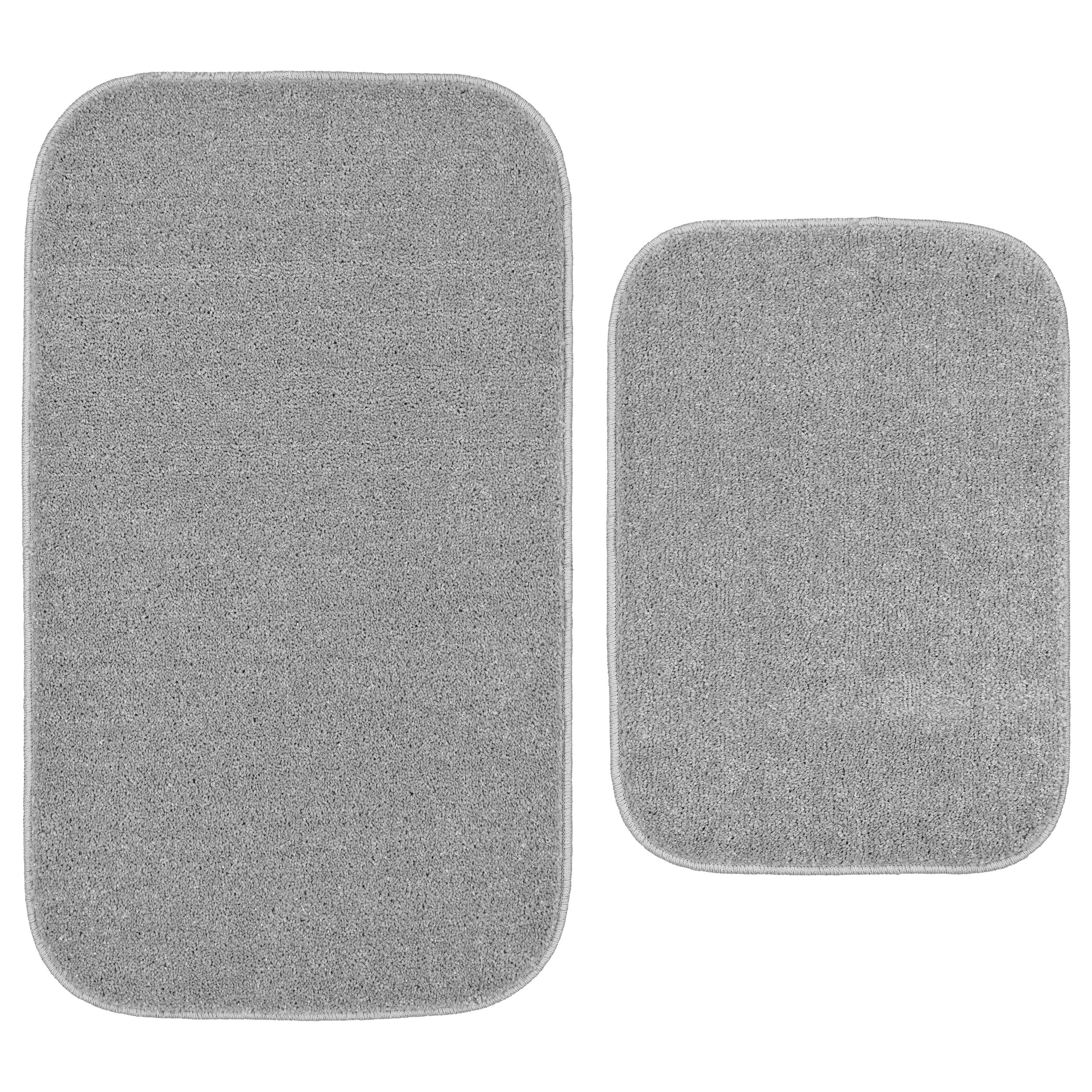 Silver Polypropylene Plush Bath Rug Set with Non-Slip Backing