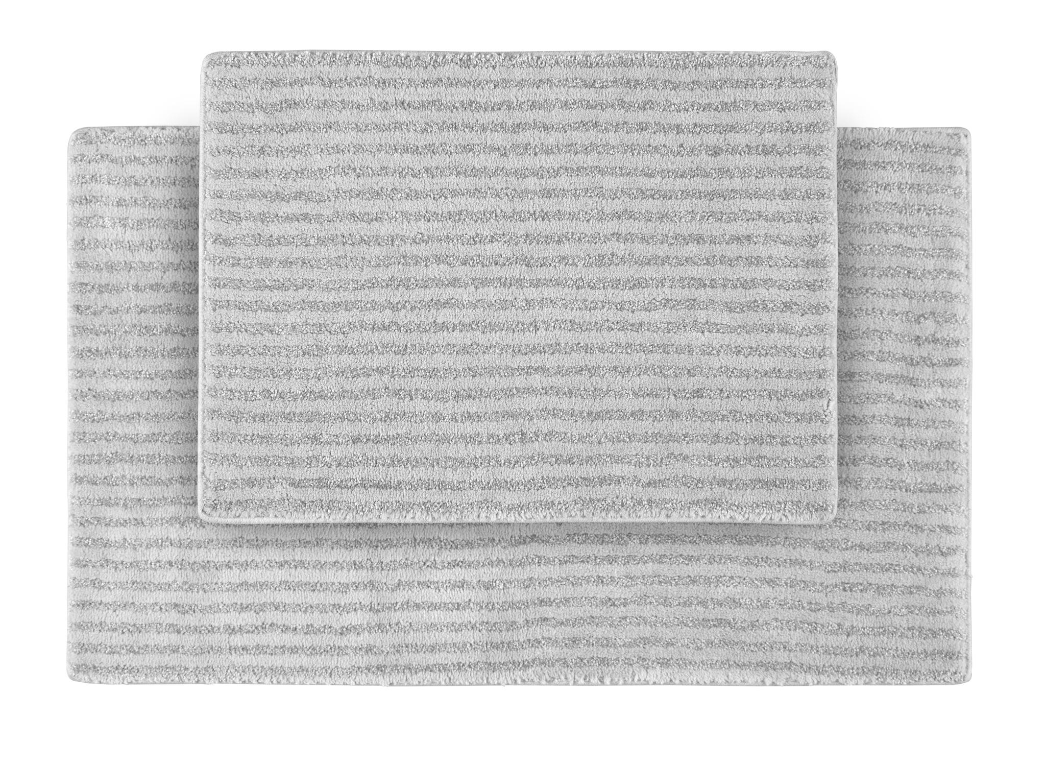 2pc Sheridan Plush Washable Nylon Bath Rug Set Platinum Gray - Garland: Non-Slip, Machine Made, Striped Design