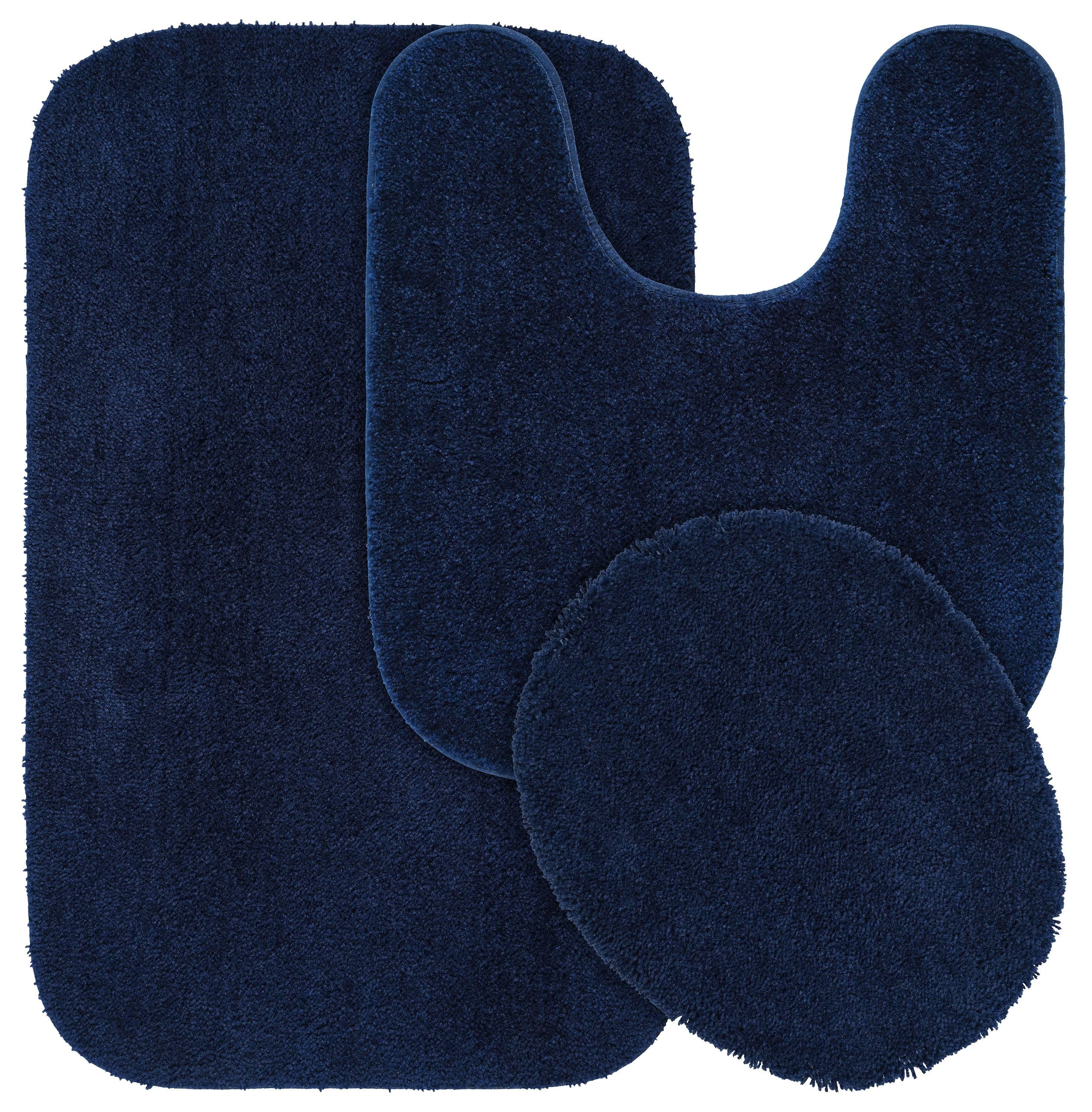 Navy Blue Plush Rectangle Contour Bath Rug Set