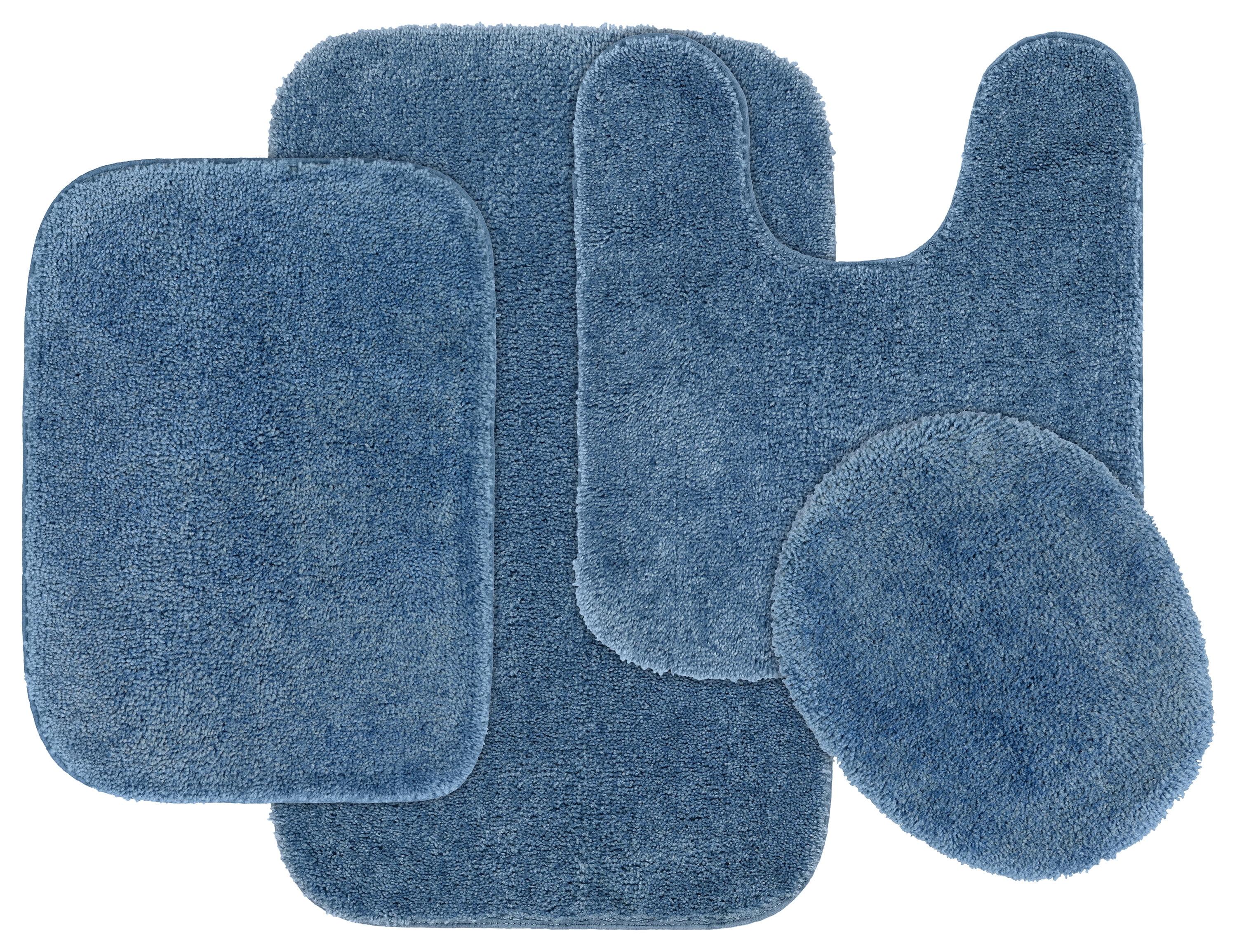 4pc Traditional Nylon Washable Bathroom Rug Set Basin Blue - Garland Rug: Includes Lid & Contour Cover, Machine Made