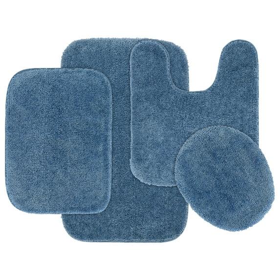 4pc Traditional Nylon Washable Bathroom Rug Set Basin Blue - Garland Rug: Includes Lid & Contour Cover, Machine Made