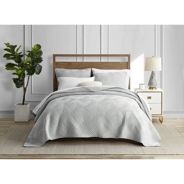 DESIGN STUDIO Garment Wash Grid All-Season Reversible Soft Microfiber Quilt Set