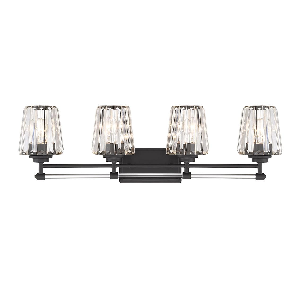 Matte Black Crystal 4-Light Dimmable Vanity Fixture