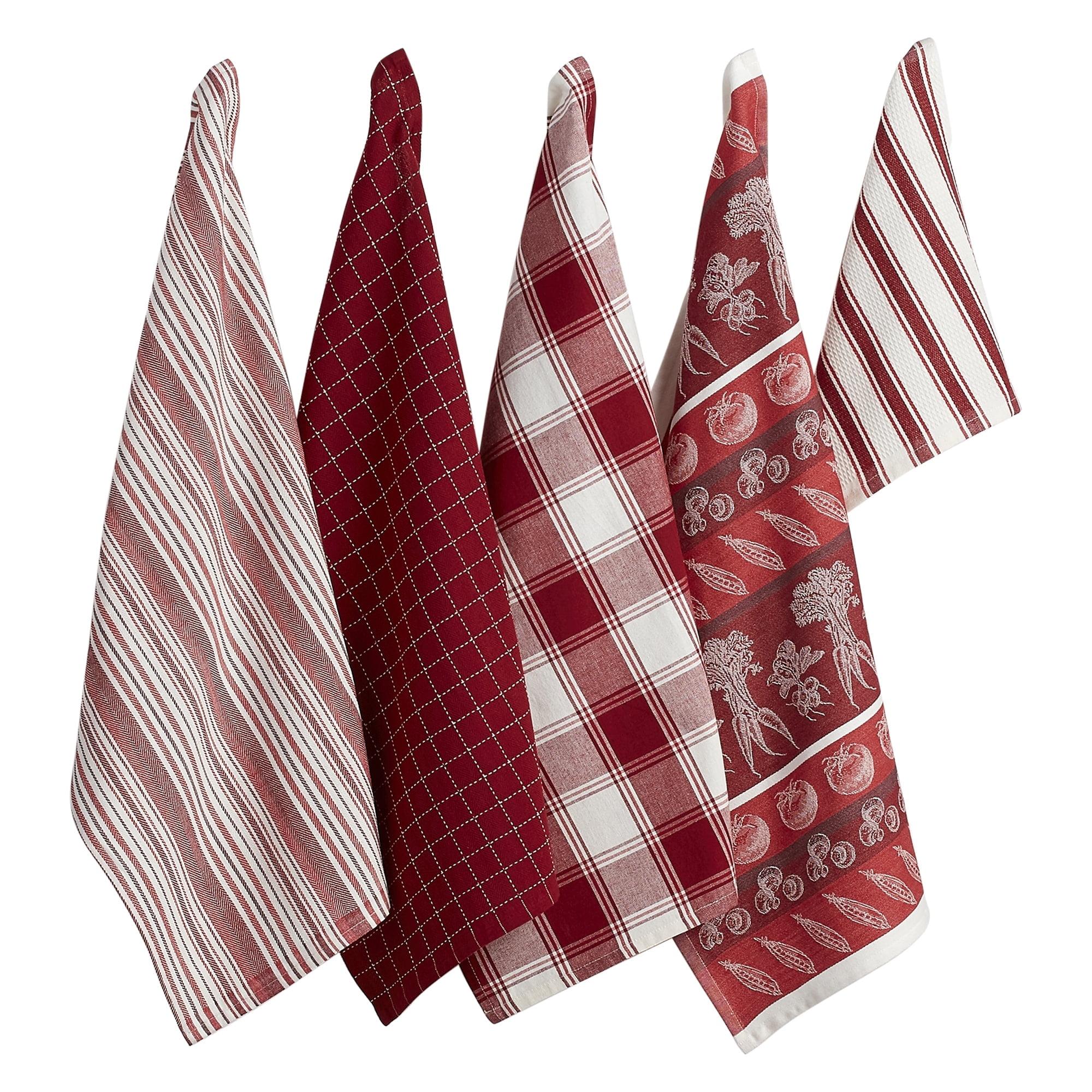 Garnet Cotton Kitchen Dishtowels and Dishcloth Set of 5